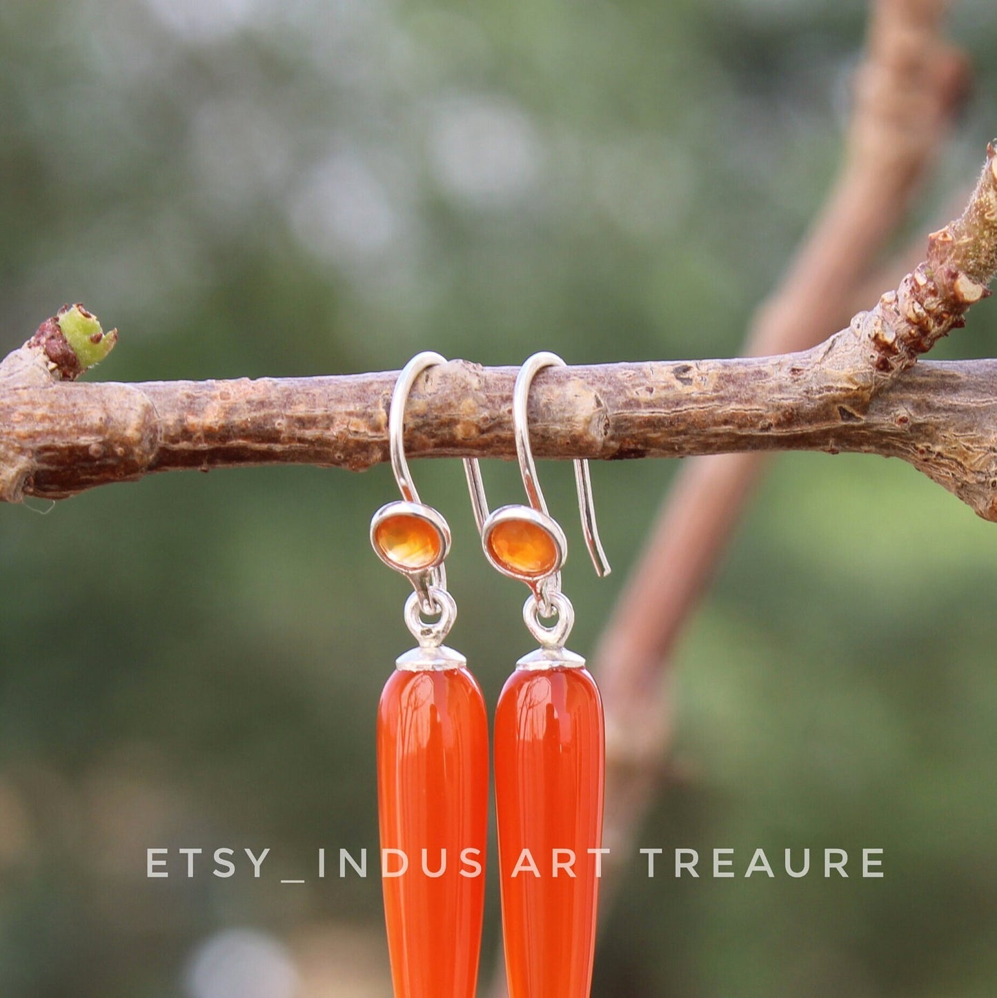 Orange Carnelian Long Drop Earrings
