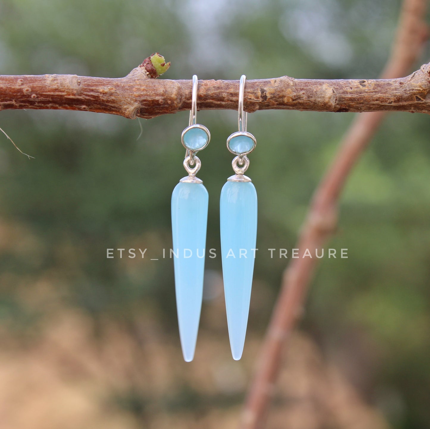 Aqua Chalcedony Long Drop Earrings