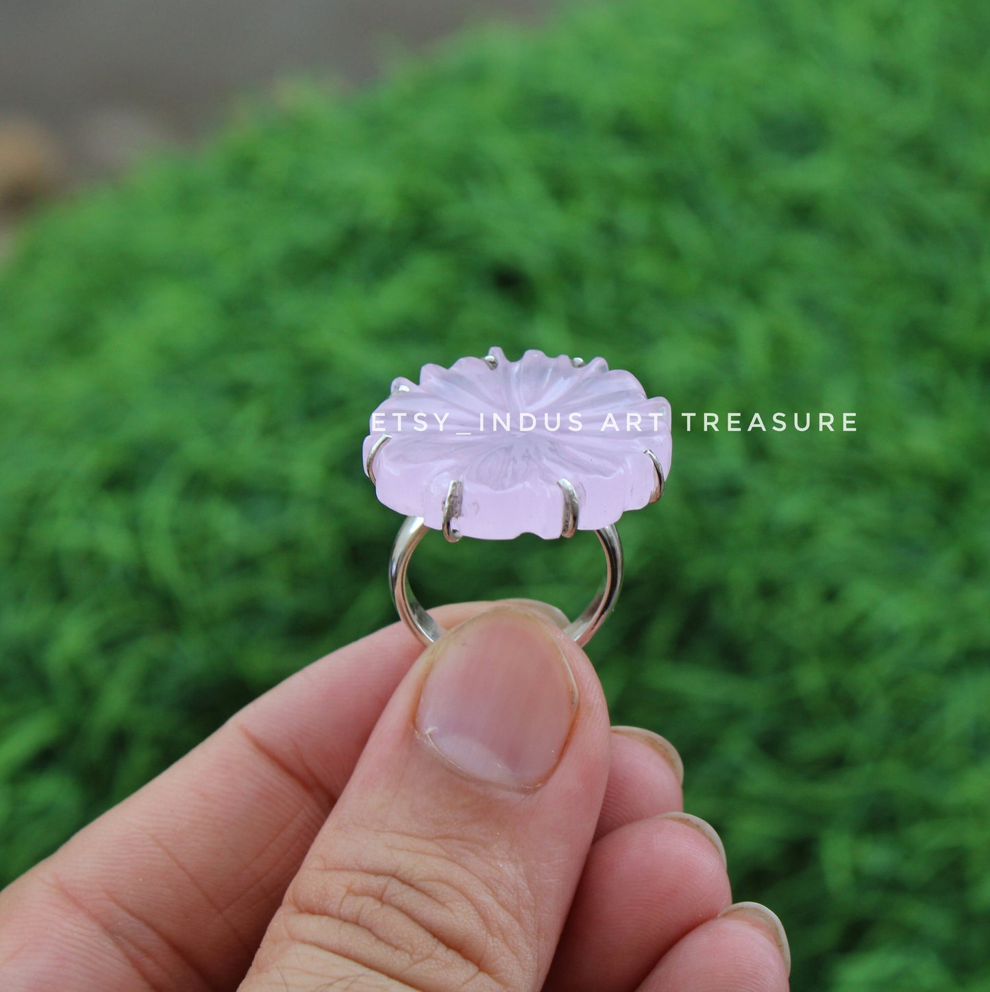 Rose Quartz Floral Ring