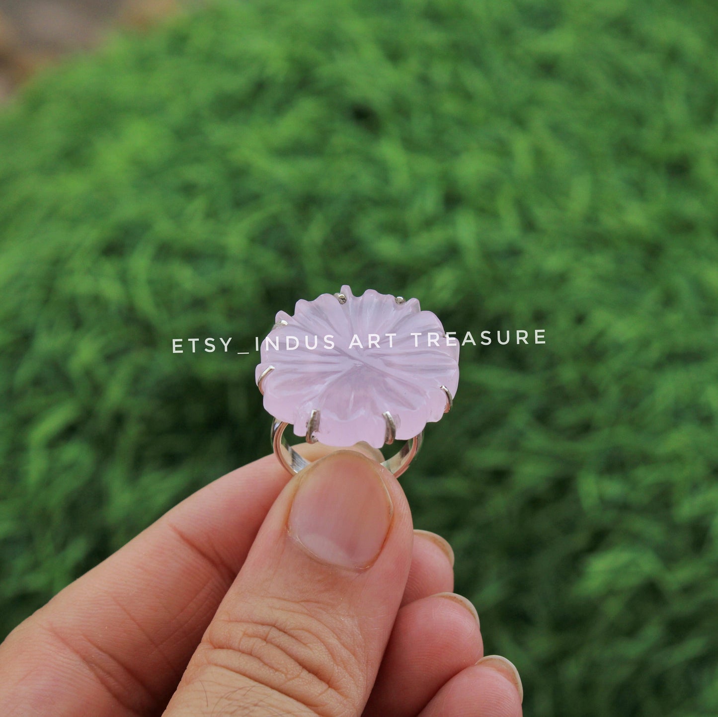 Rose Quartz Floral Ring