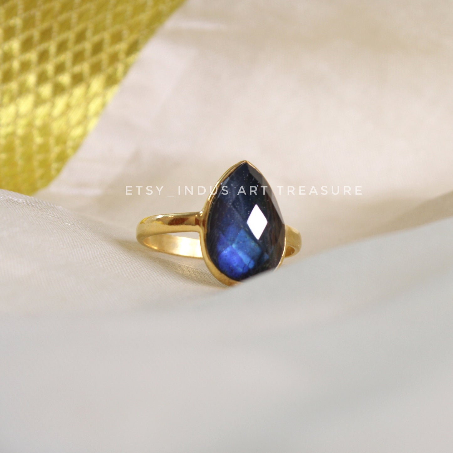 Deep Blue Labradorite Gold Plated Ring