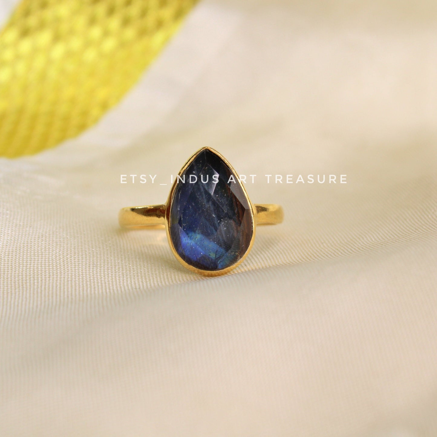 Deep Blue Labradorite Gold Plated Ring