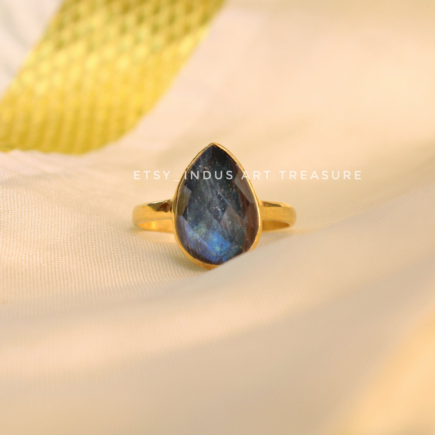 Deep Blue Labradorite Gold Plated Ring