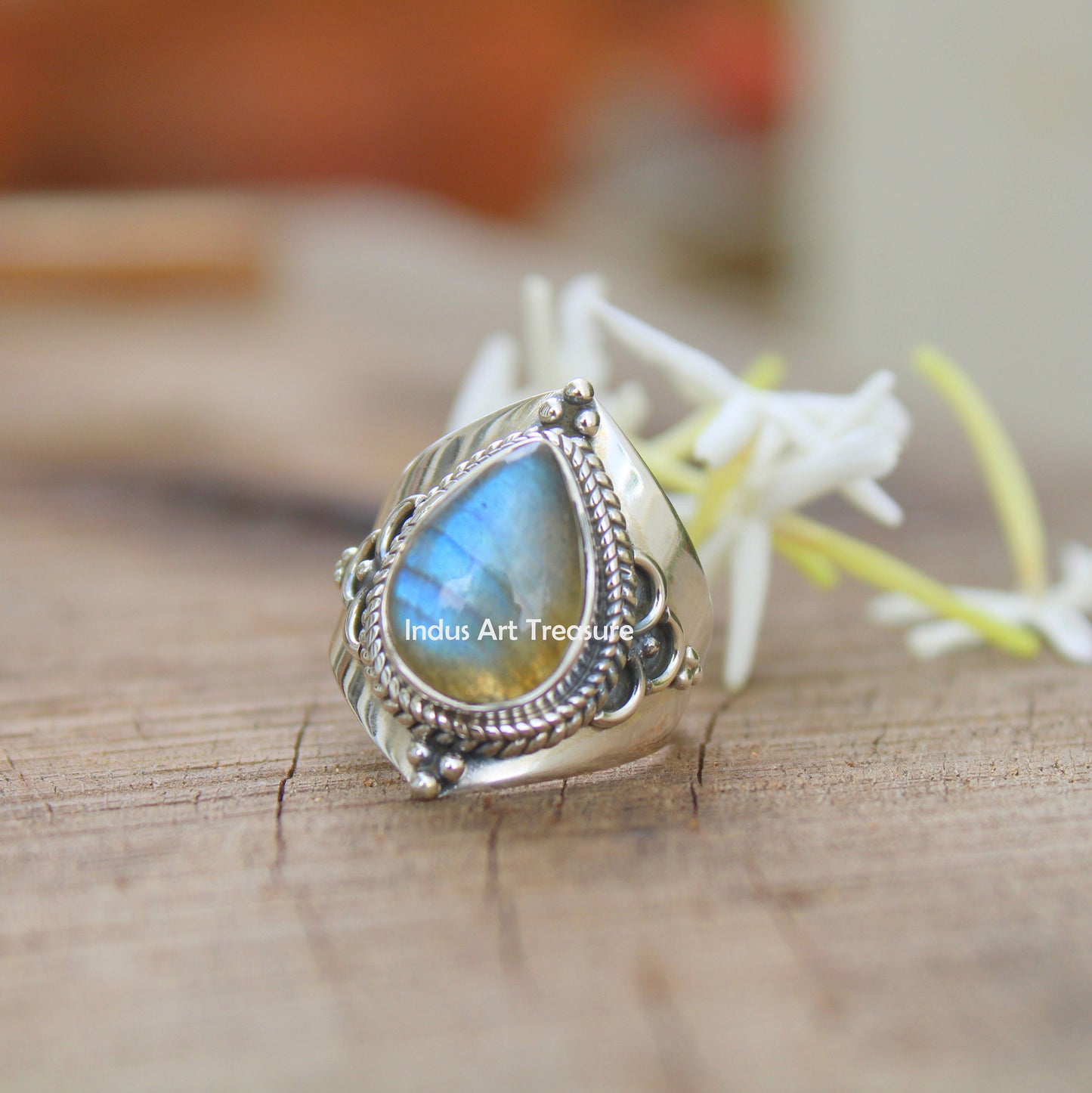 Blue Labradorite Boho Ring