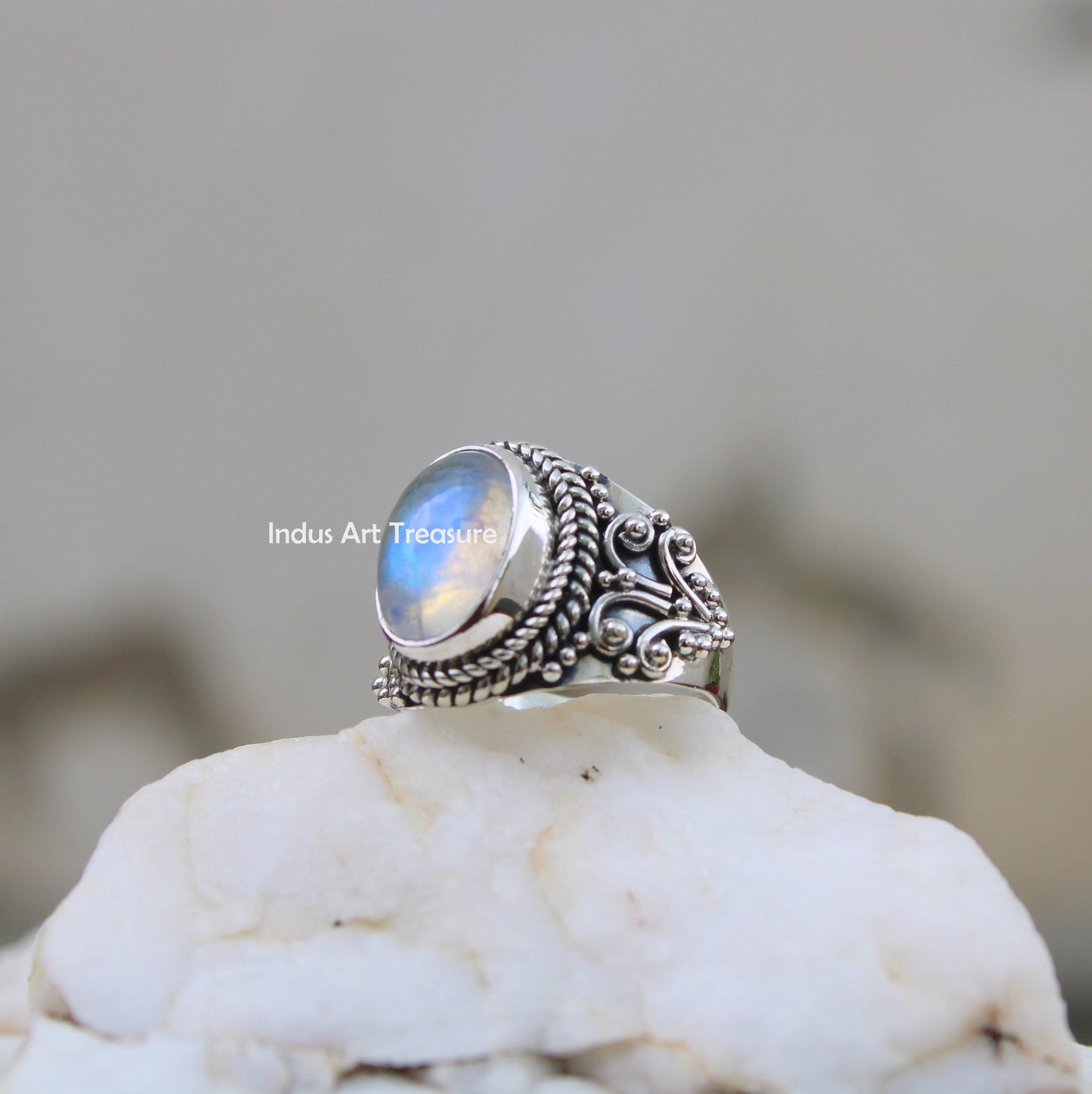 Rainbow Moonstone Boho Ring