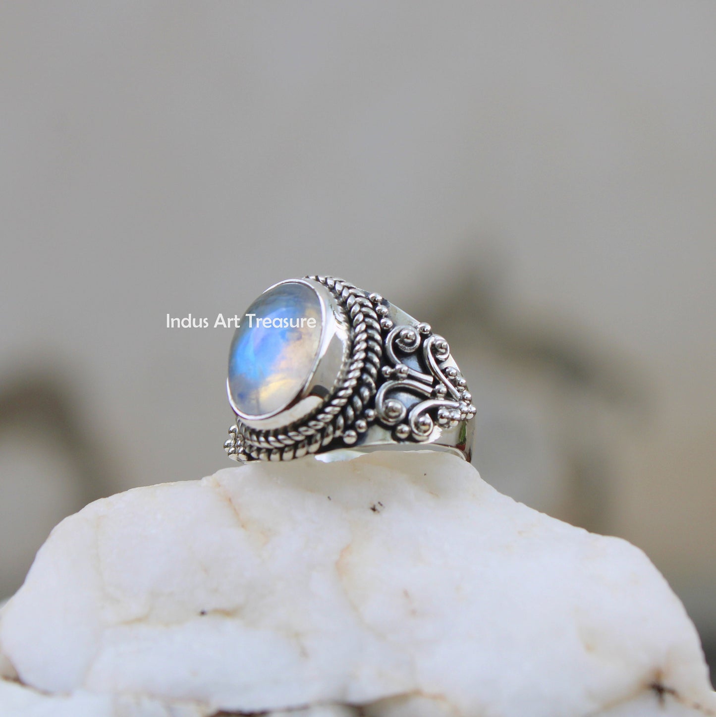 Rainbow Moonstone Boho Ring