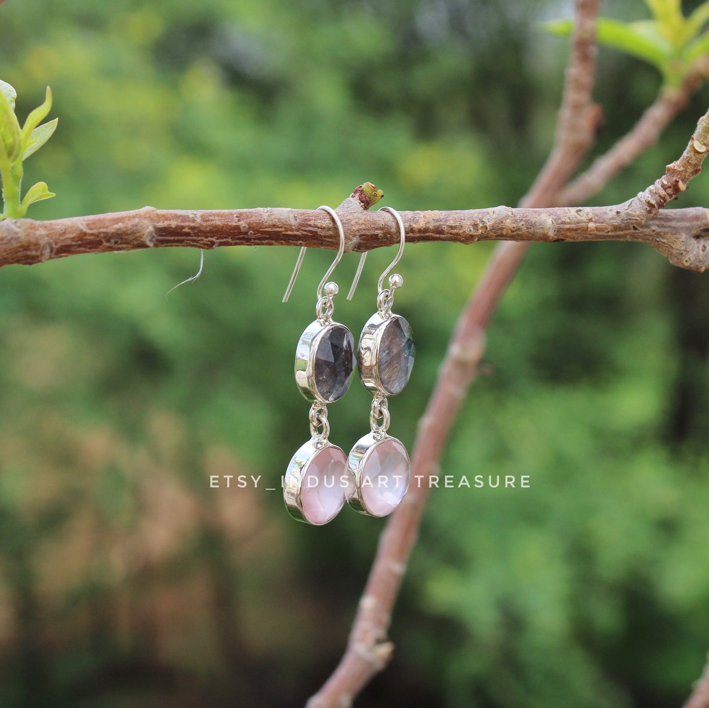 Rose Quartz -Smoky Quartz Dangle Earrings