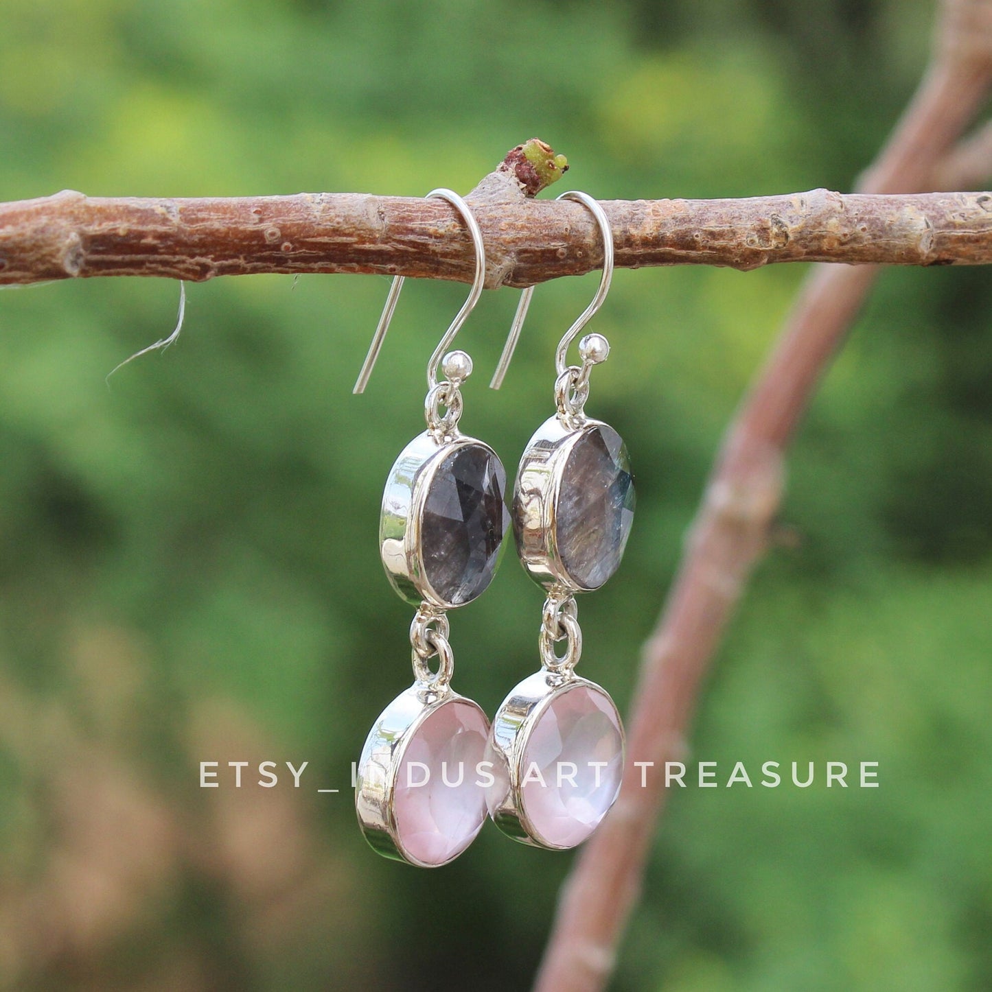 Rose Quartz -Smoky Quartz Dangle Earrings