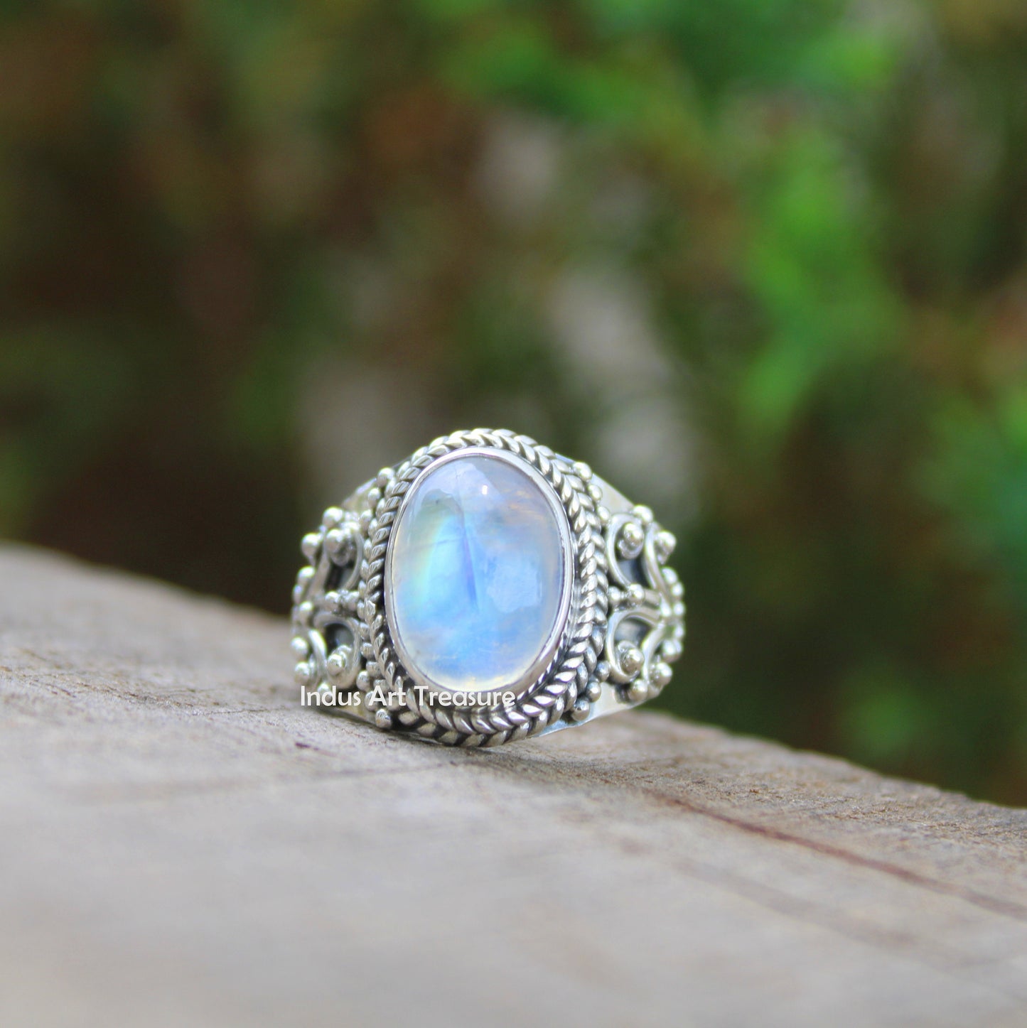 Rainbow Moonstone Boho Ring