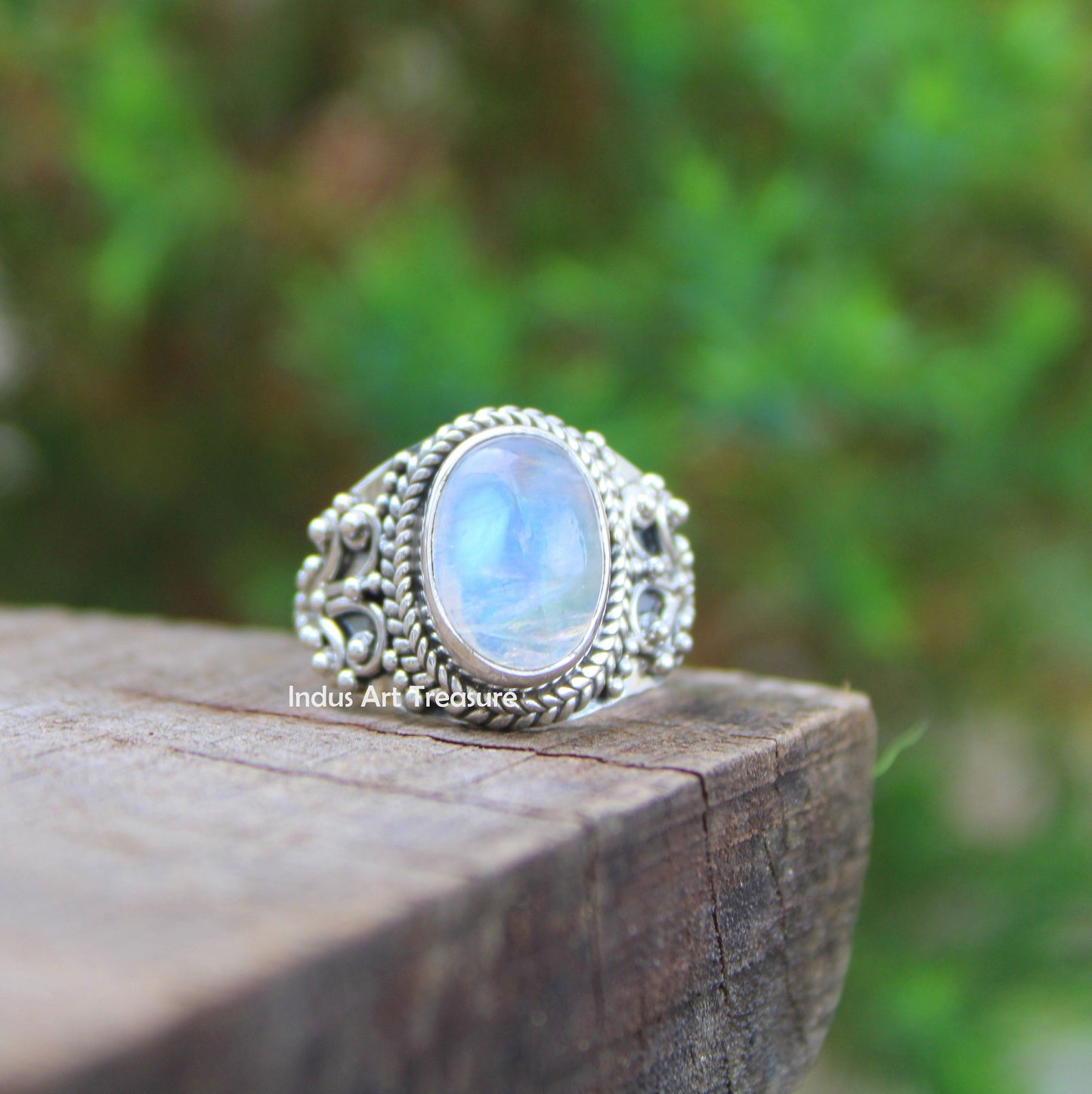 Rainbow Moonstone Boho Ring