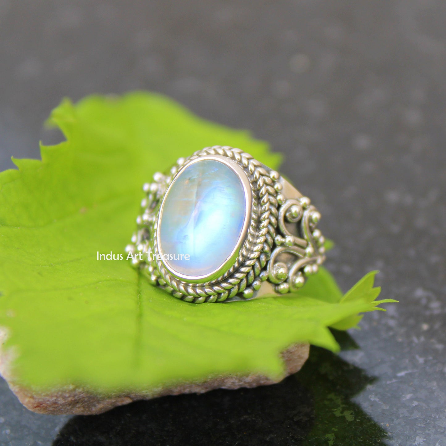 Rainbow Moonstone Boho Ring