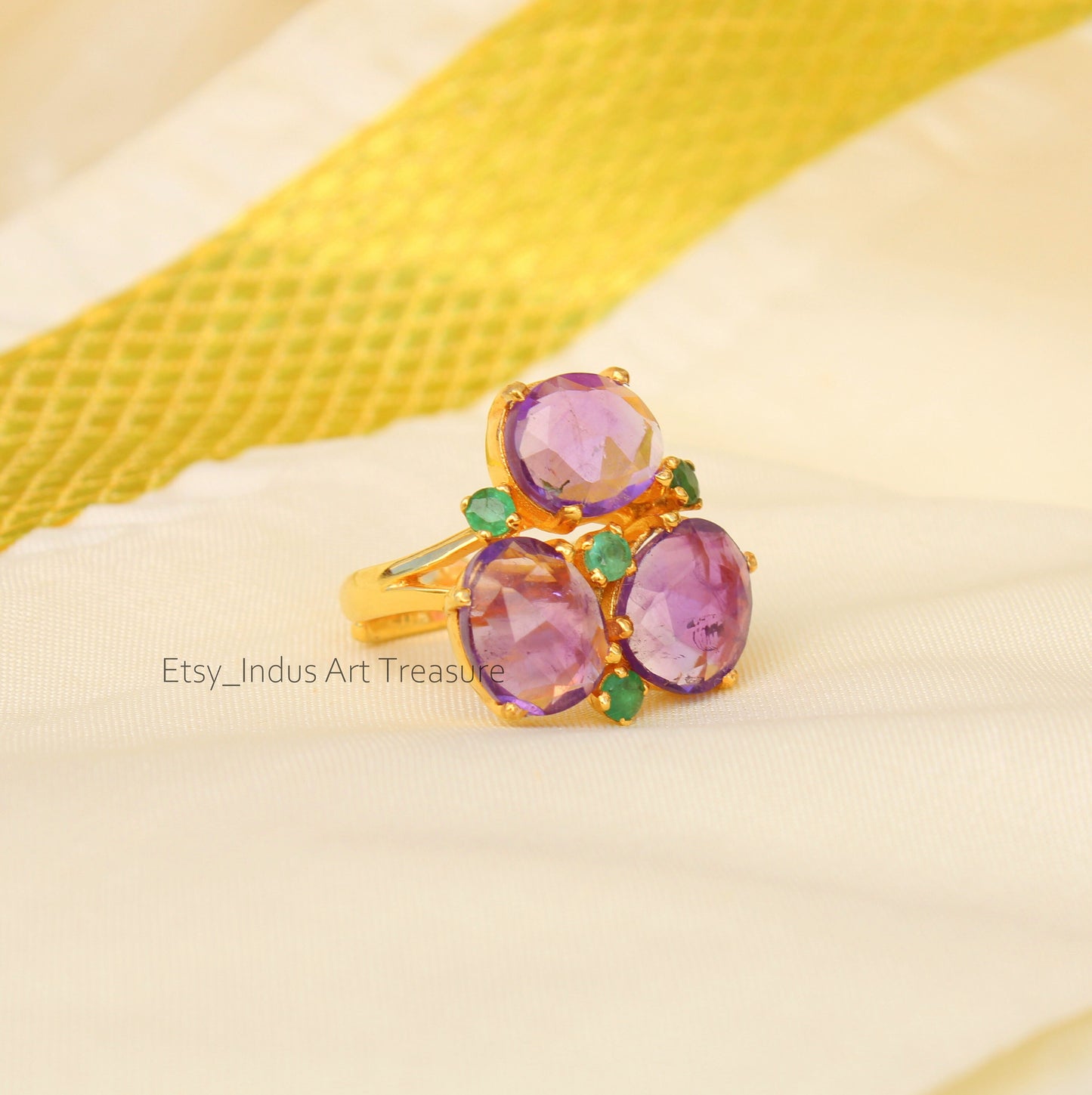 Amethyst Emerald Gold Ring