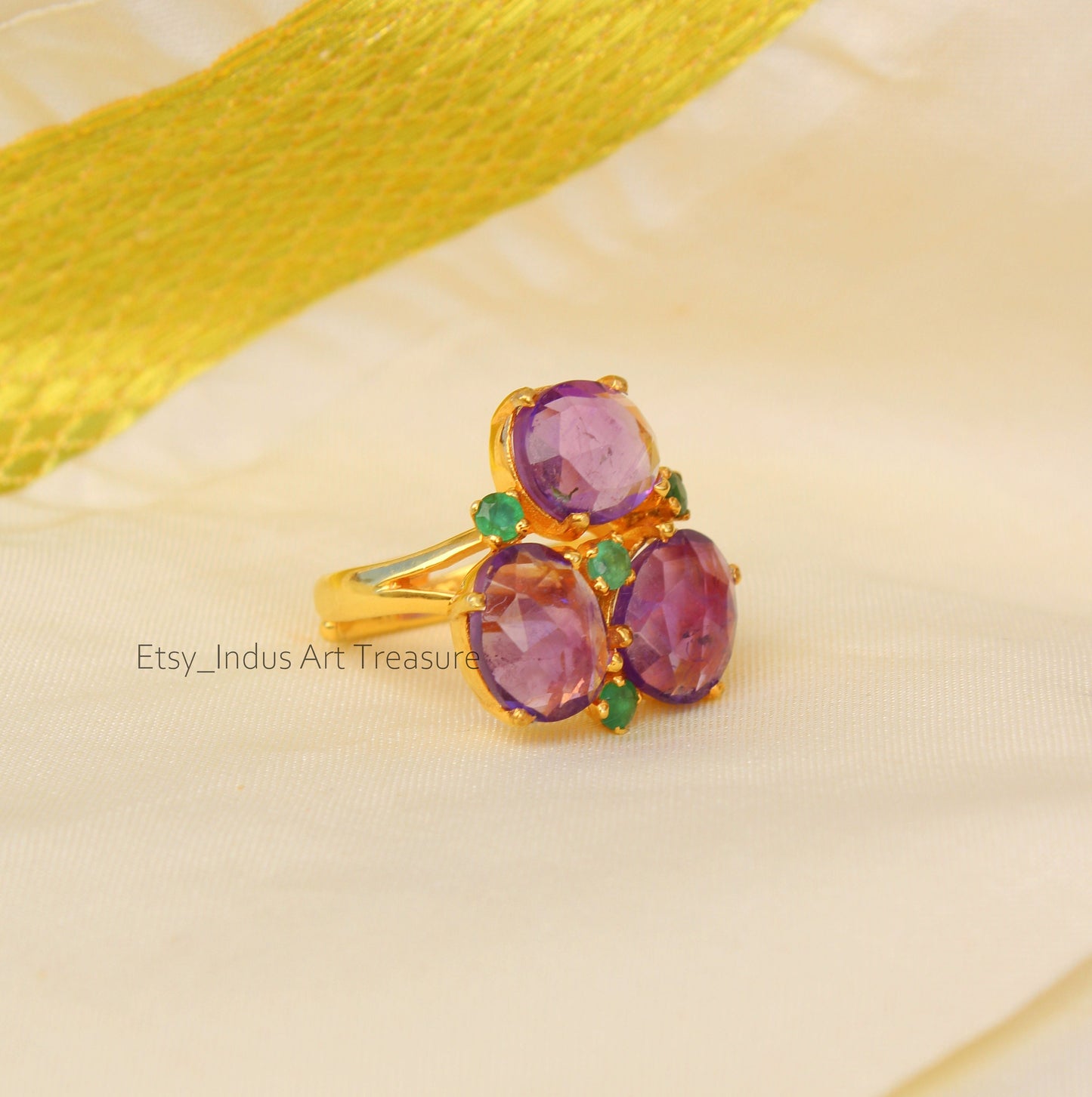 Amethyst Emerald Gold Ring
