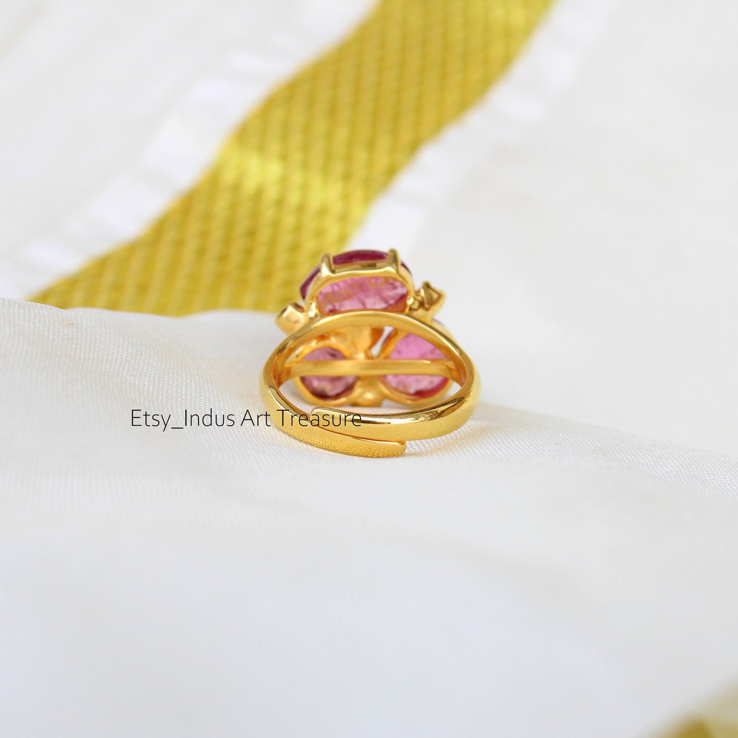 Pink Tourmaline Gold Plated Ring