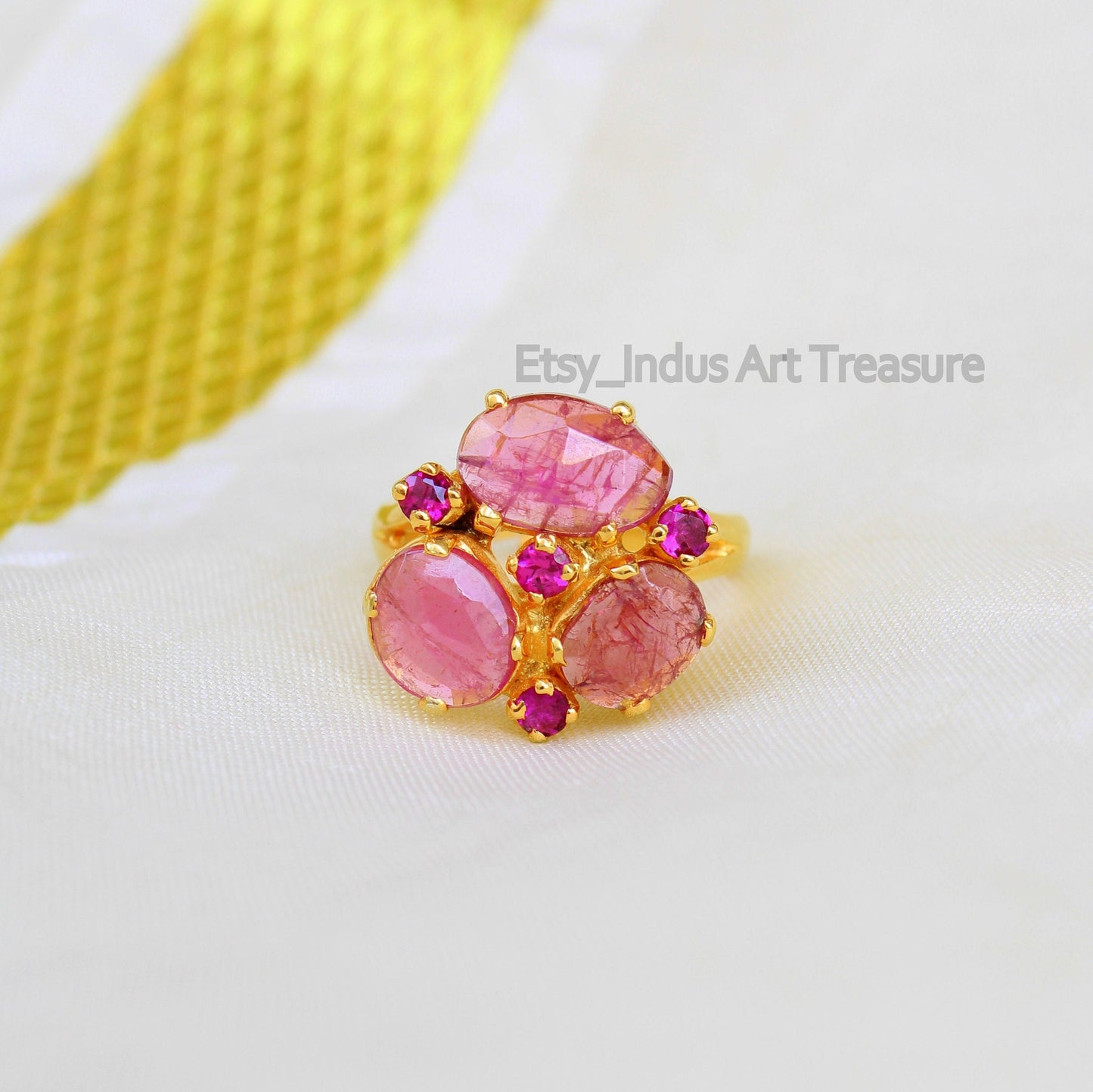 Pink Tourmaline Gold Plated Ring