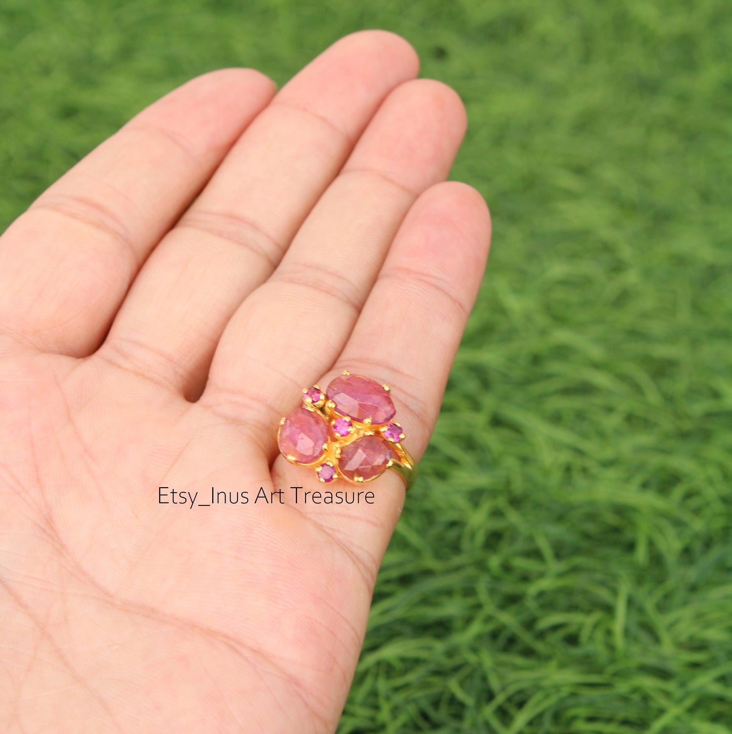 Pink Tourmaline Gold Plated Ring