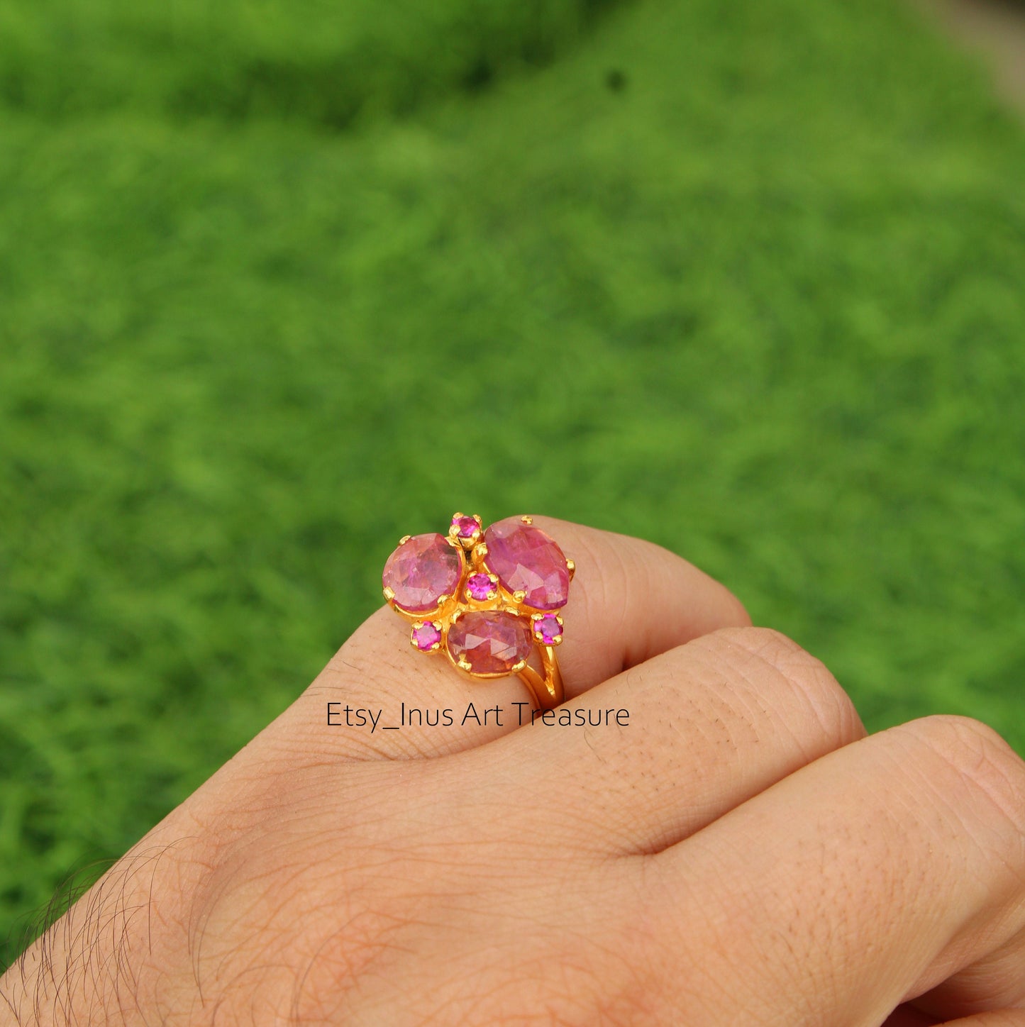 Pink Tourmaline Gold Plated Ring