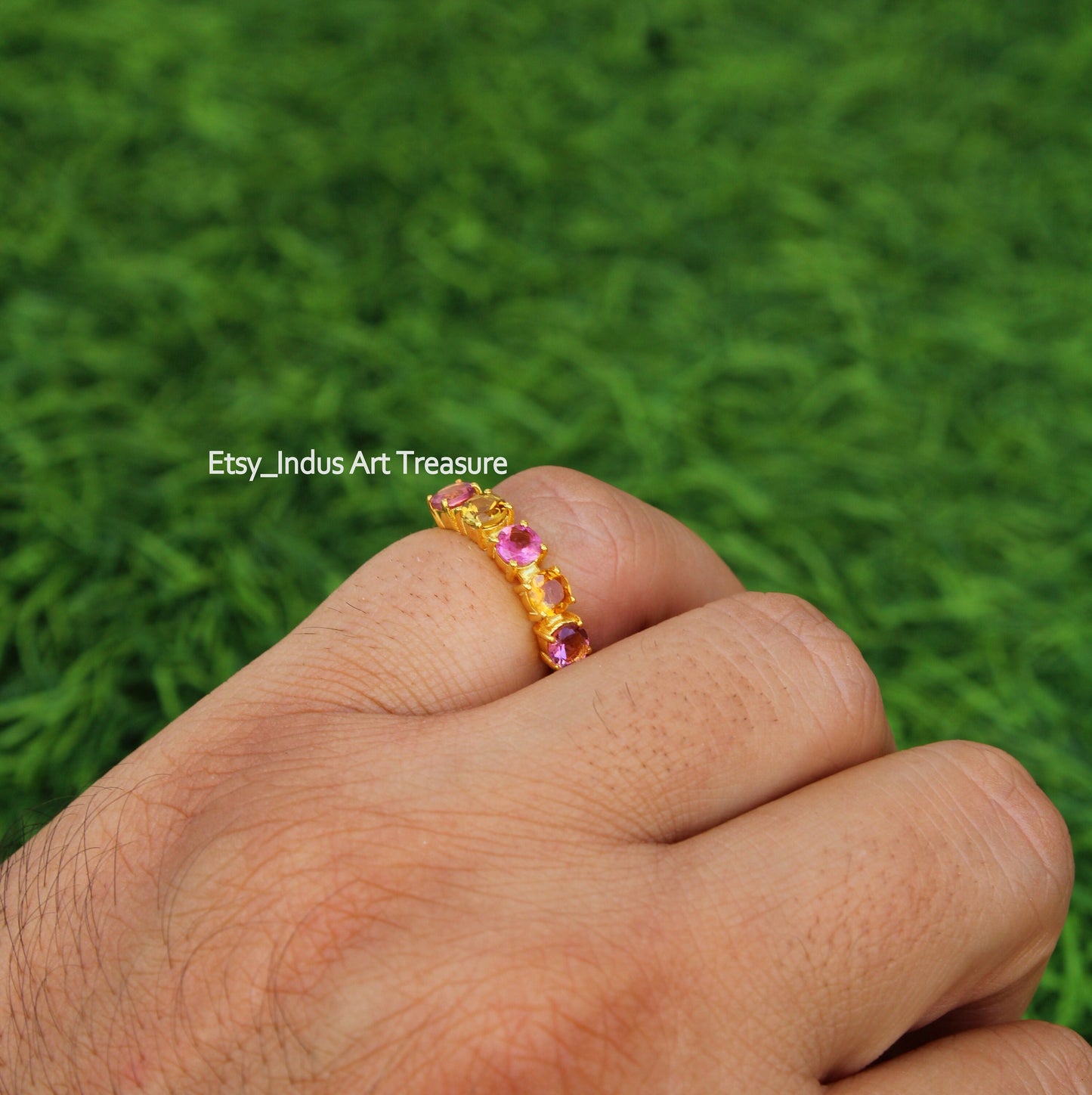 Multi Tourmaline Gold Plated Eternity Ring