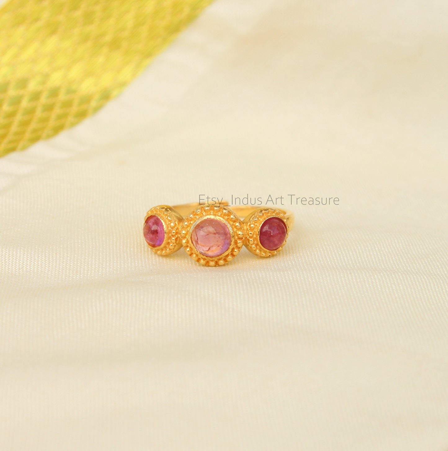 Pink Tourmaline Gold Plated Ring