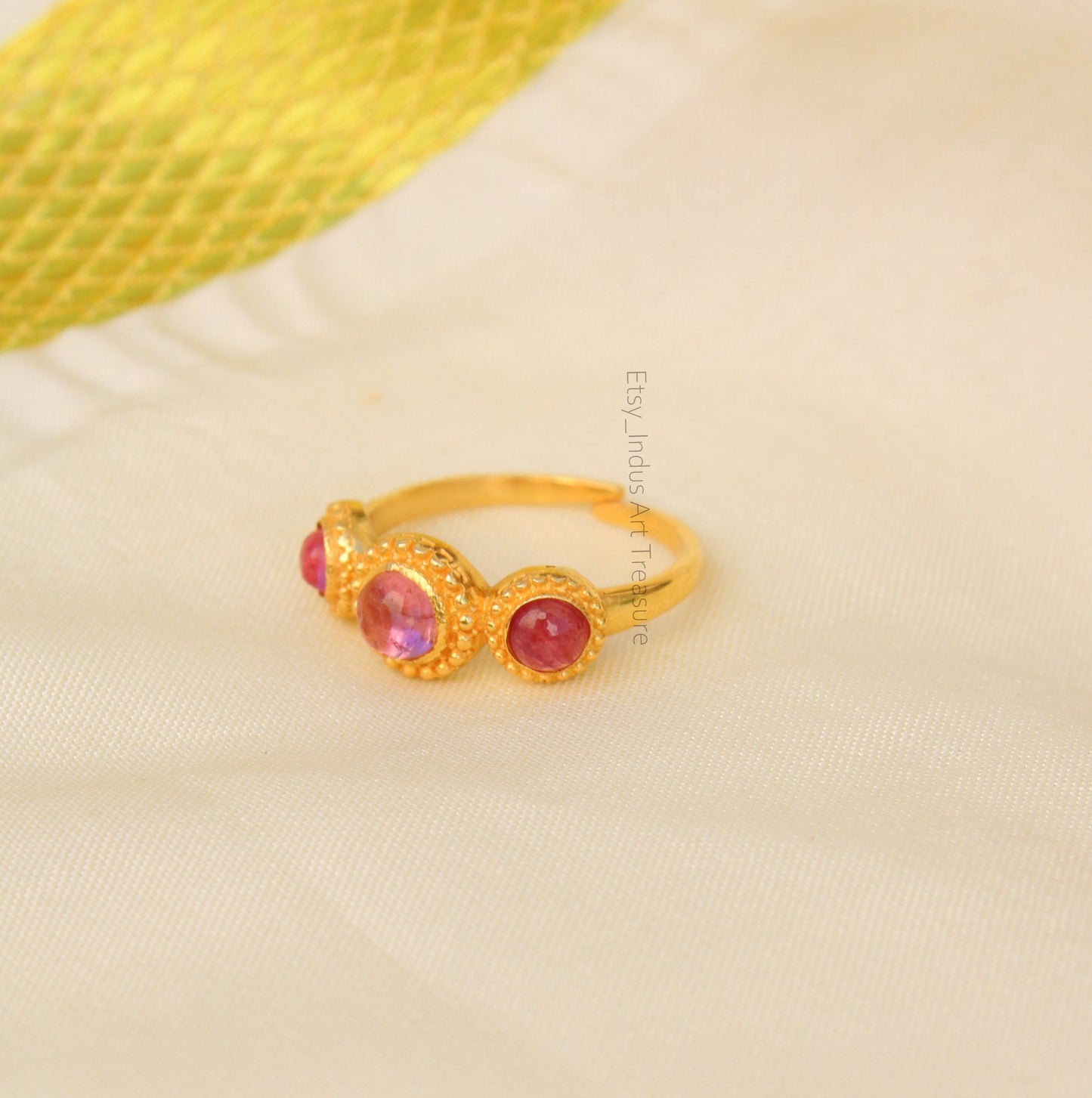 Pink Tourmaline Gold Plated Ring