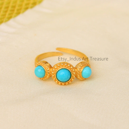 Blue Turquoise Gold Plated Ring
