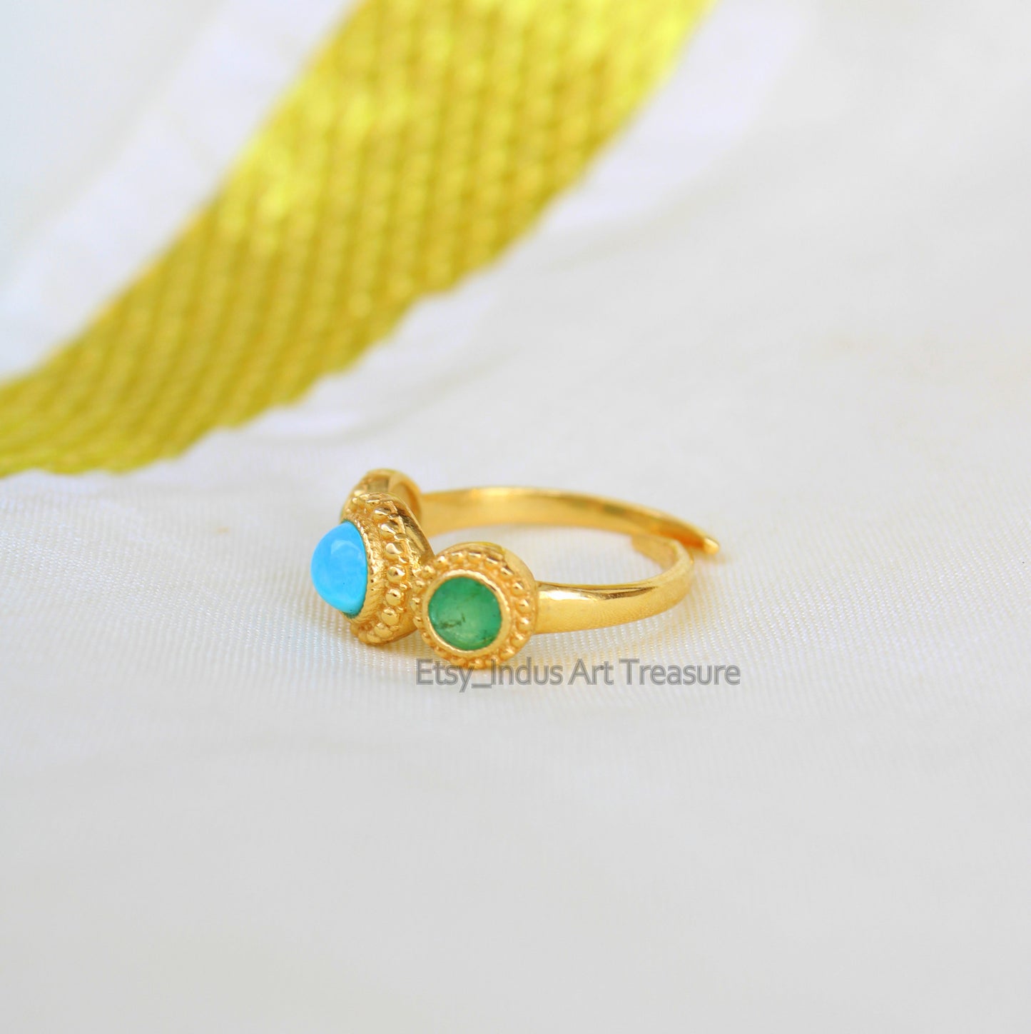 Blue Turquoise and Jade Gold Plated Ring
