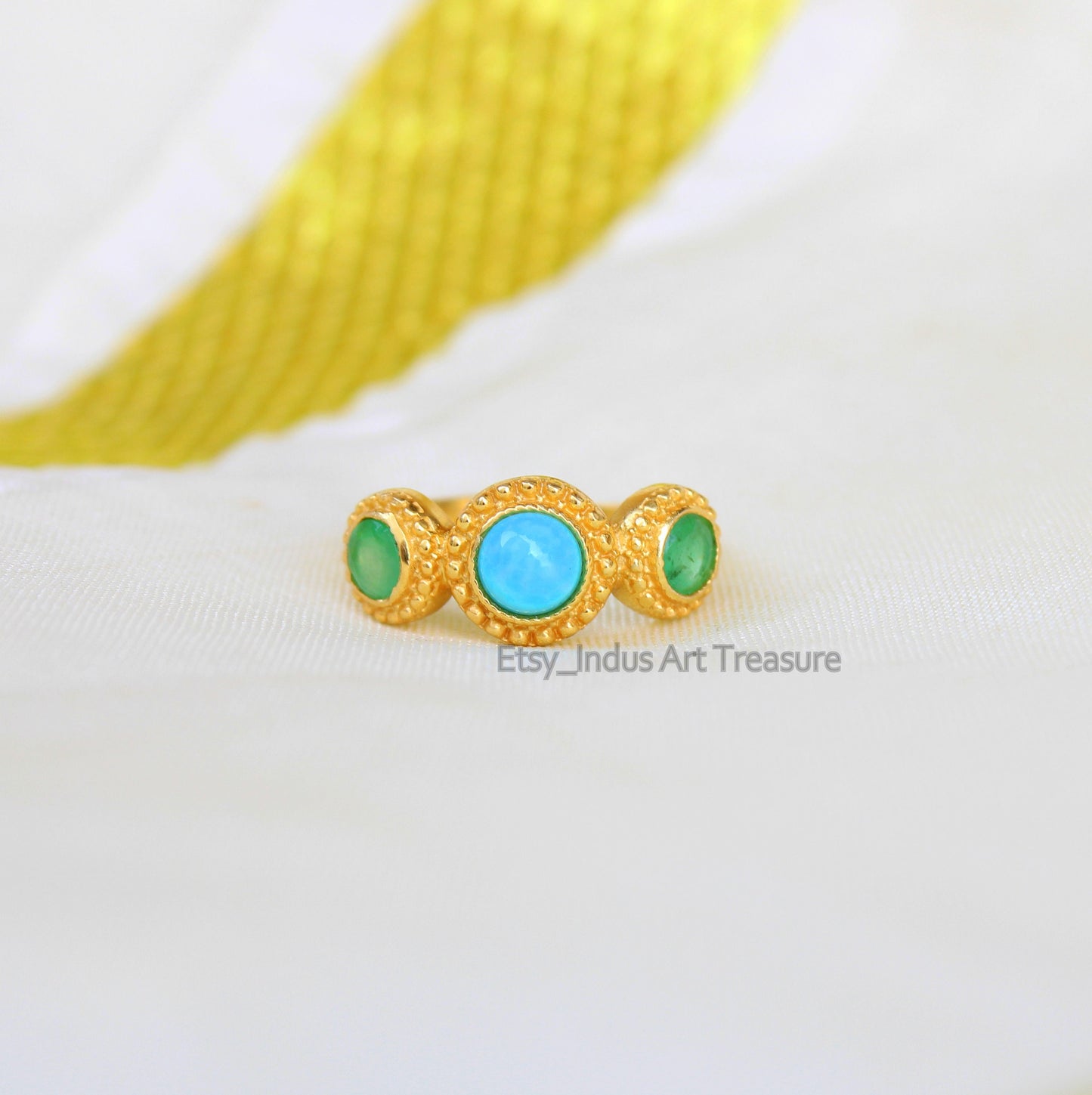 Blue Turquoise and Jade Gold Plated Ring