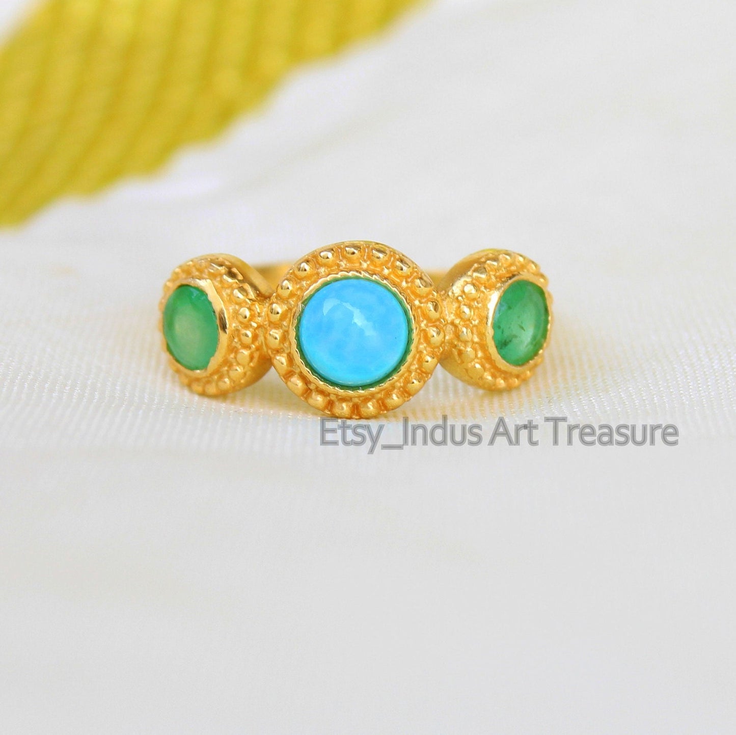 Blue Turquoise and Jade Gold Plated Ring