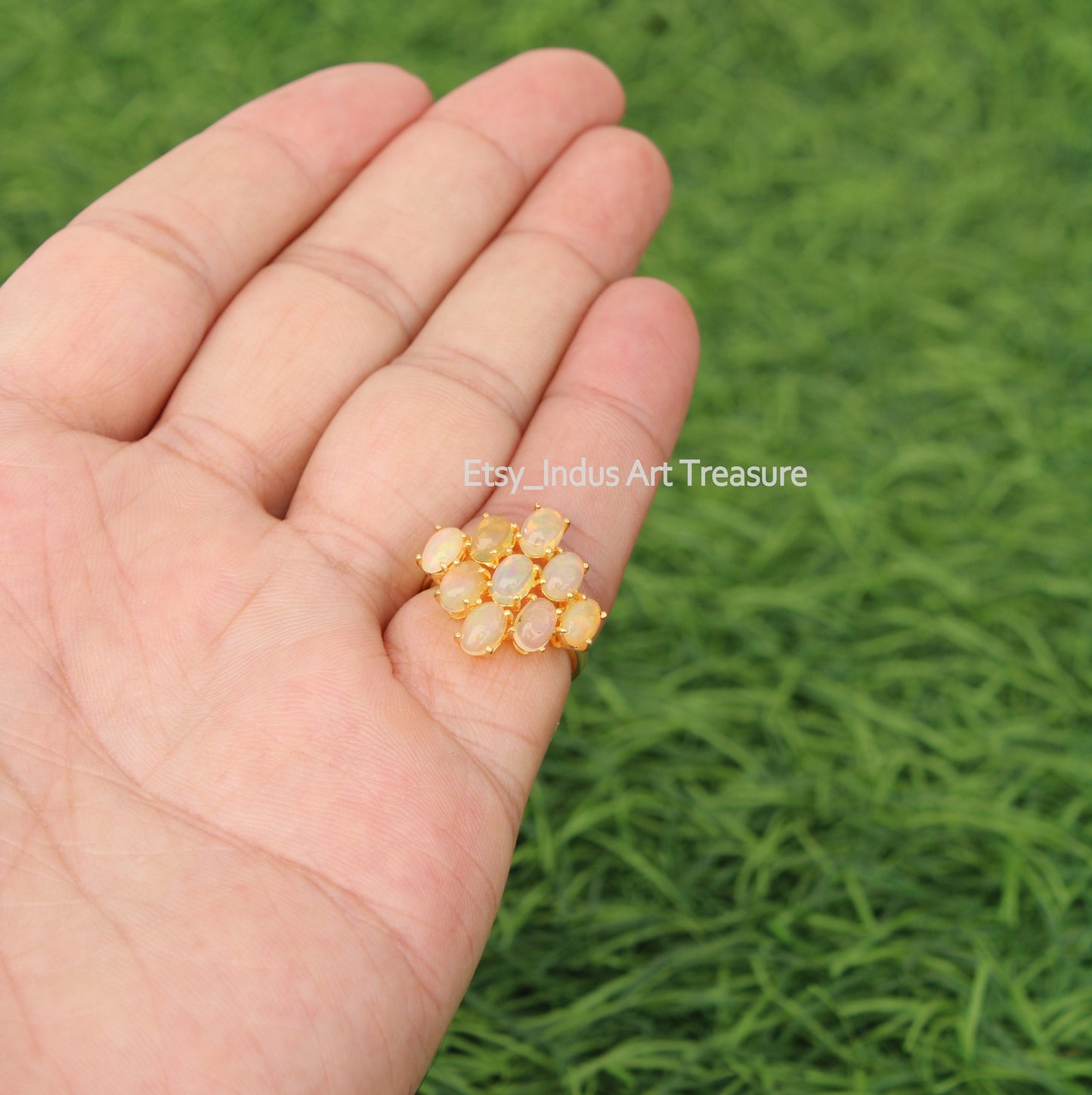 Fire Opal Adjustable 18k Gold Plated Ring