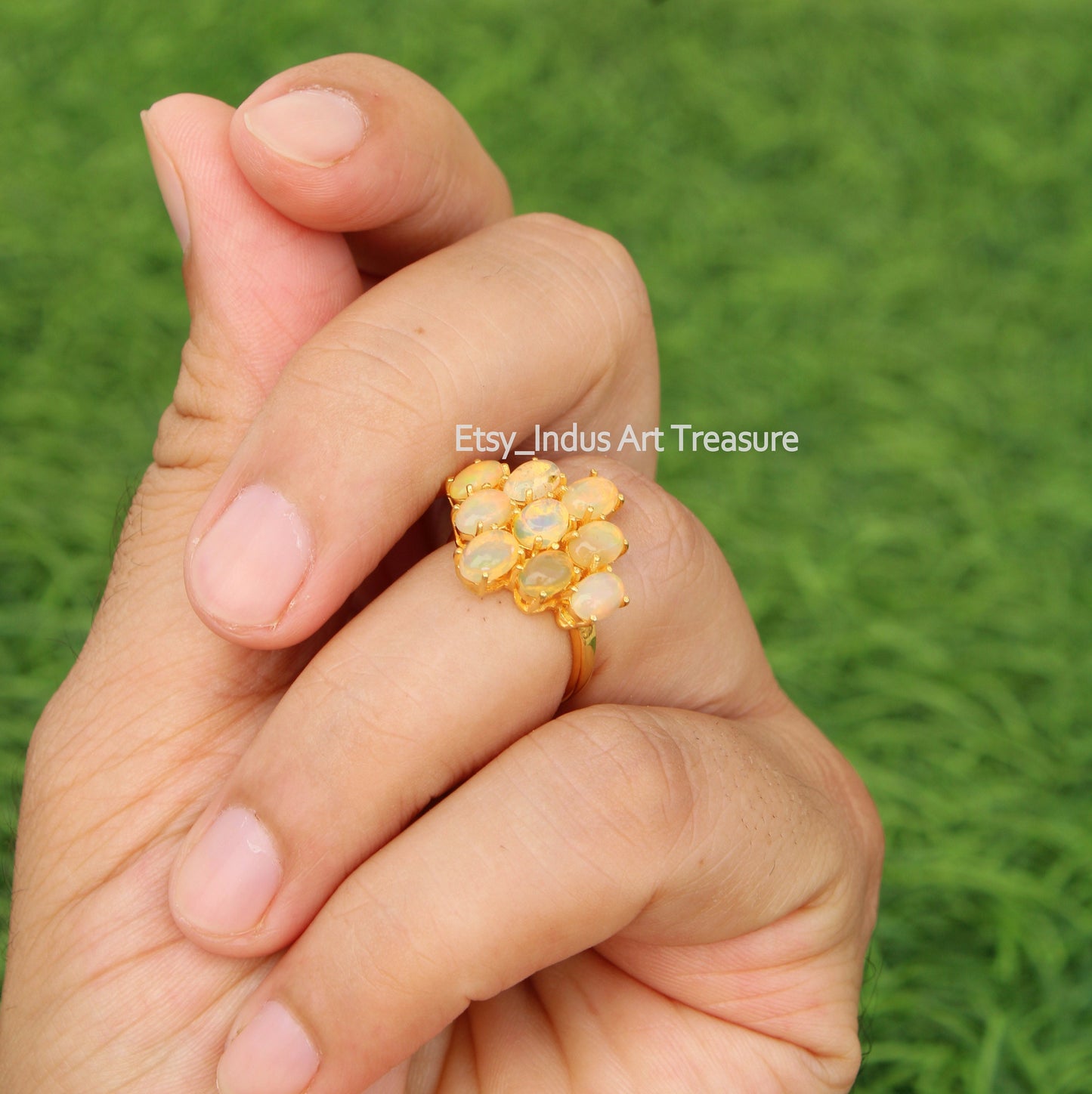 Fire Opal Adjustable 18k Gold Plated Ring