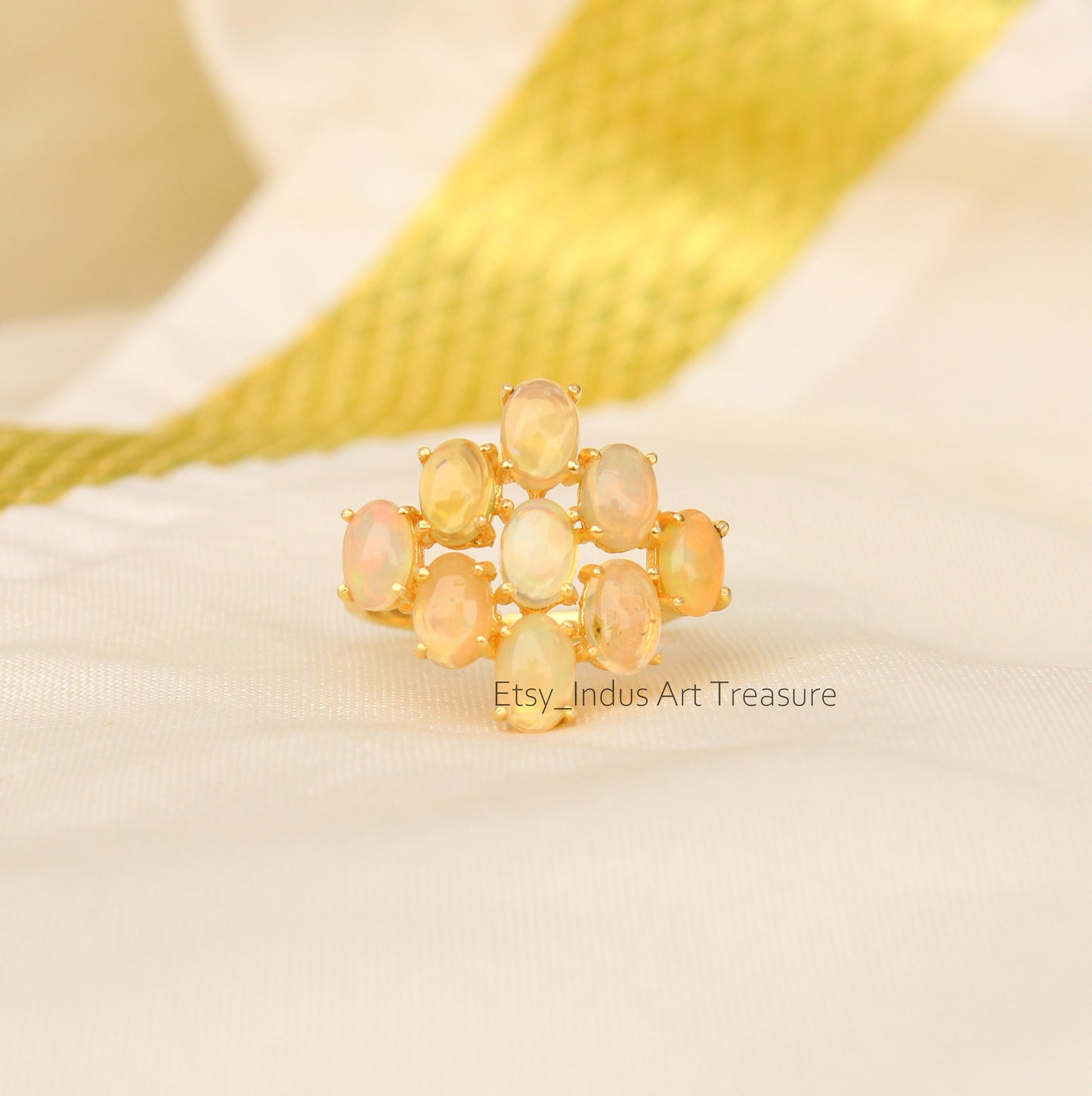 Fire Opal Adjustable 18k Gold Plated Ring