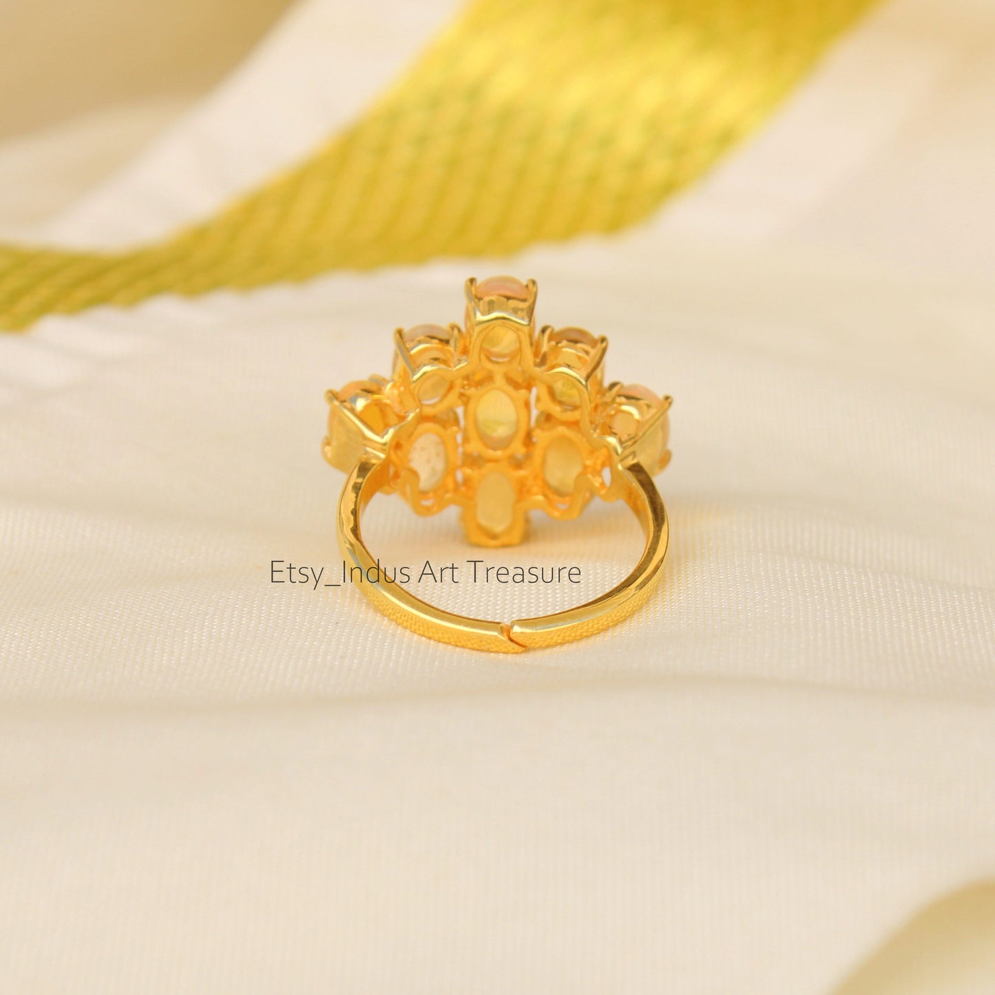 Fire Opal Adjustable 18k Gold Plated Ring