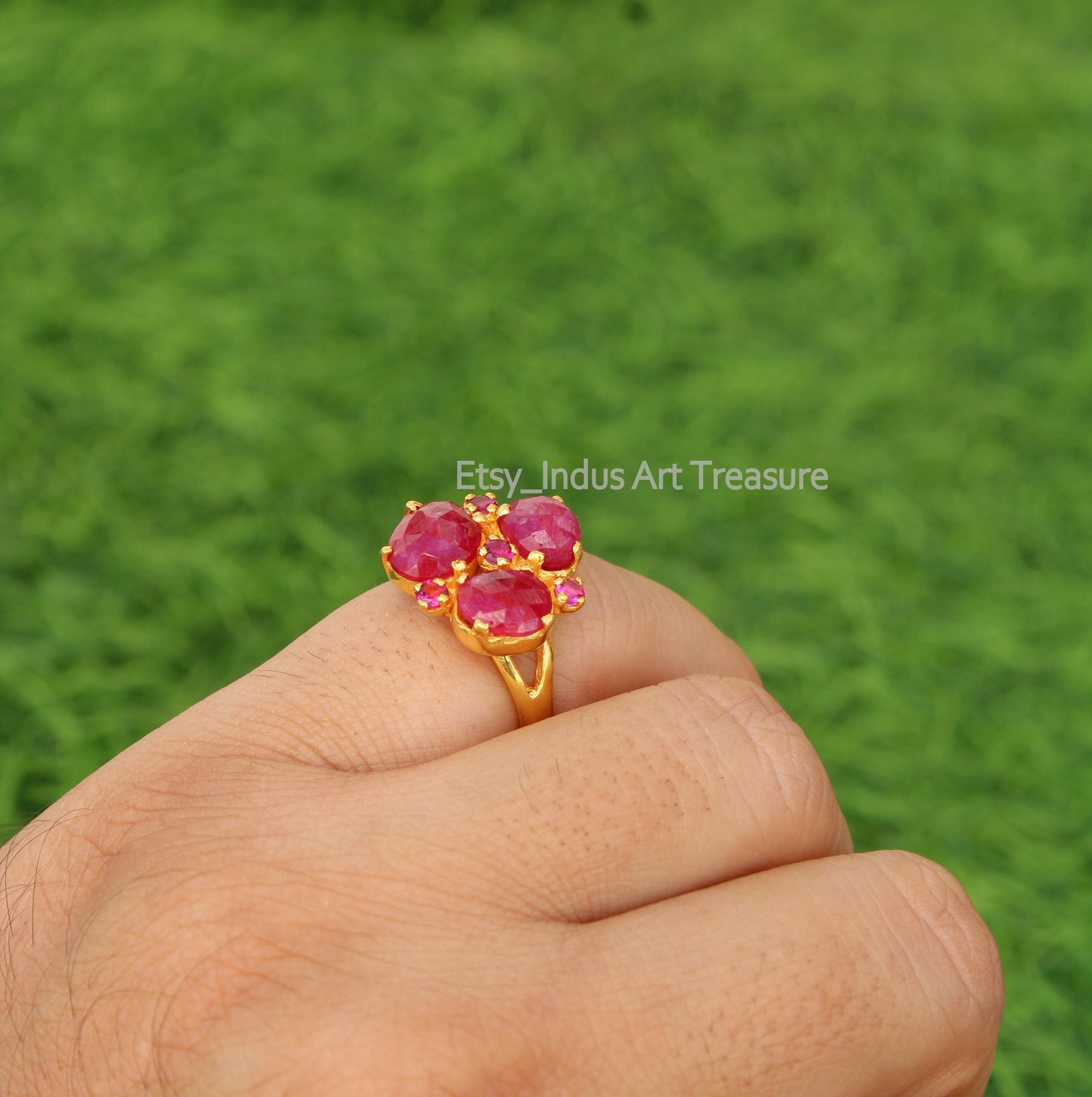 Glass filled Ruby 18k Gold Plated Ring