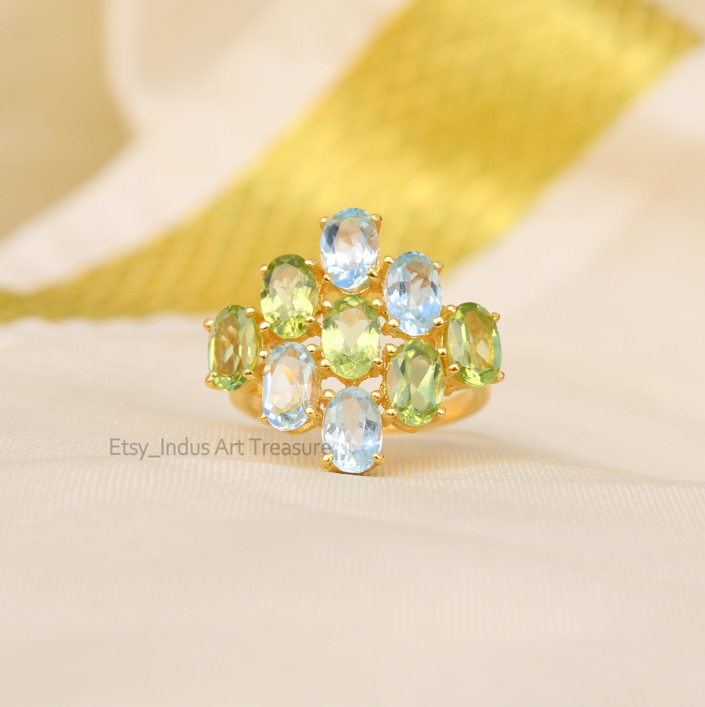 Olive Green Peridot 18k Gold Plated Ring