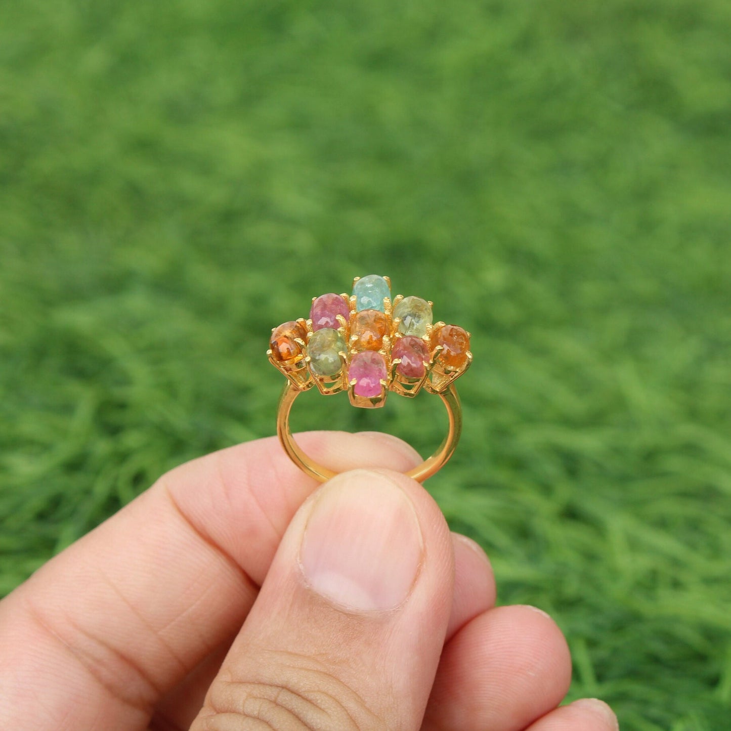 Olive Green Peridot 18k Gold Plated Ring
