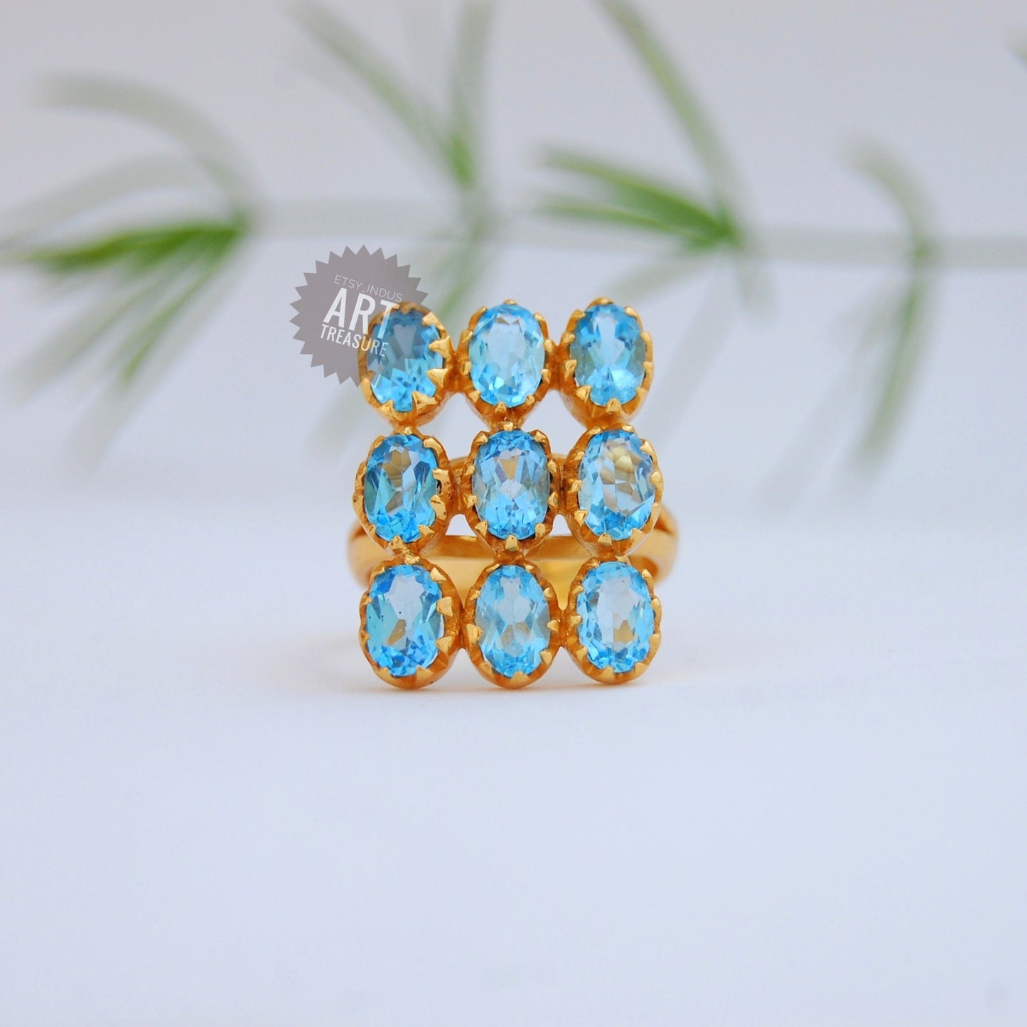 Blue Topaz 18k Gold Plated Ring