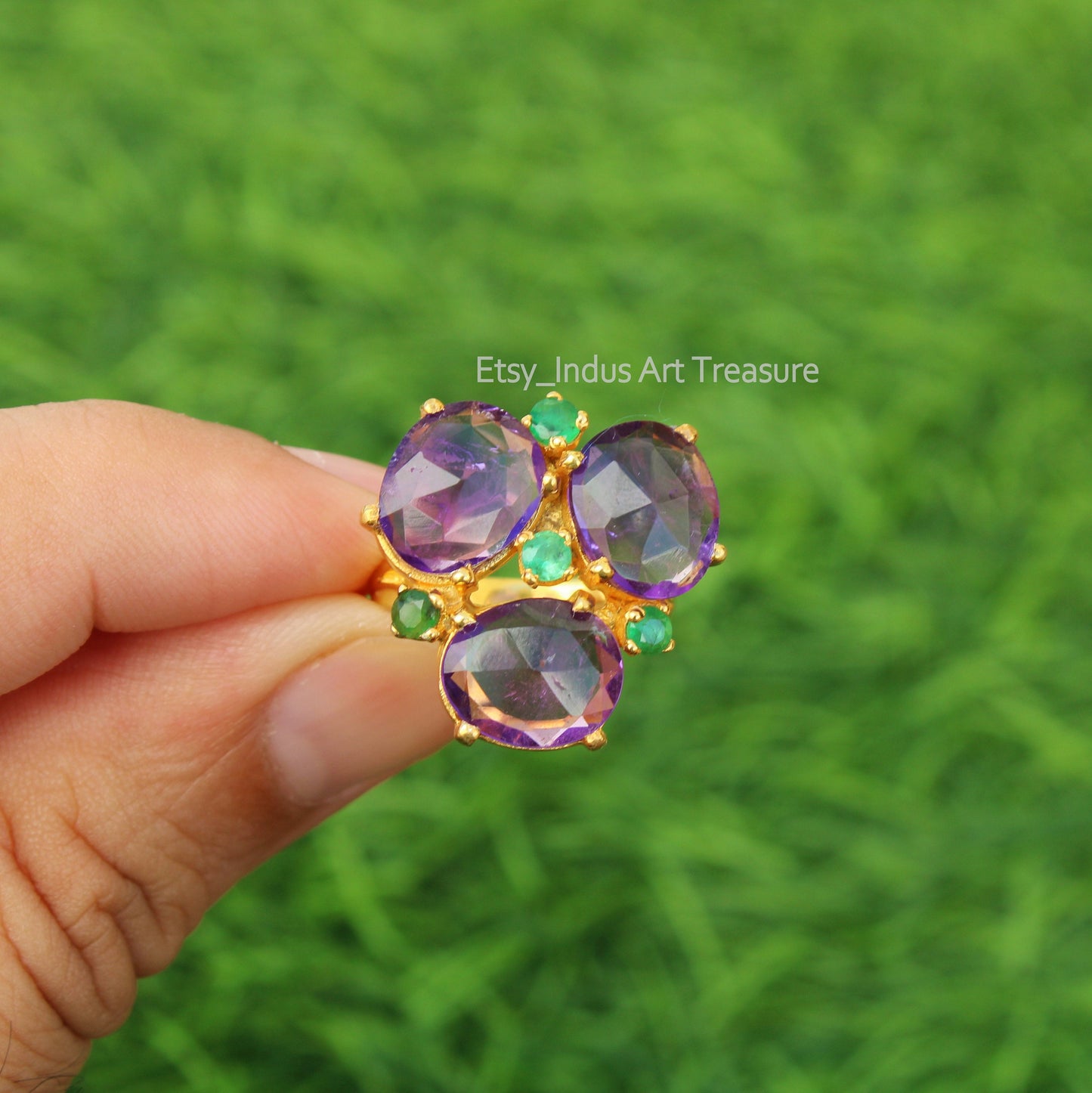 Amethyst Emerald Gold Ring
