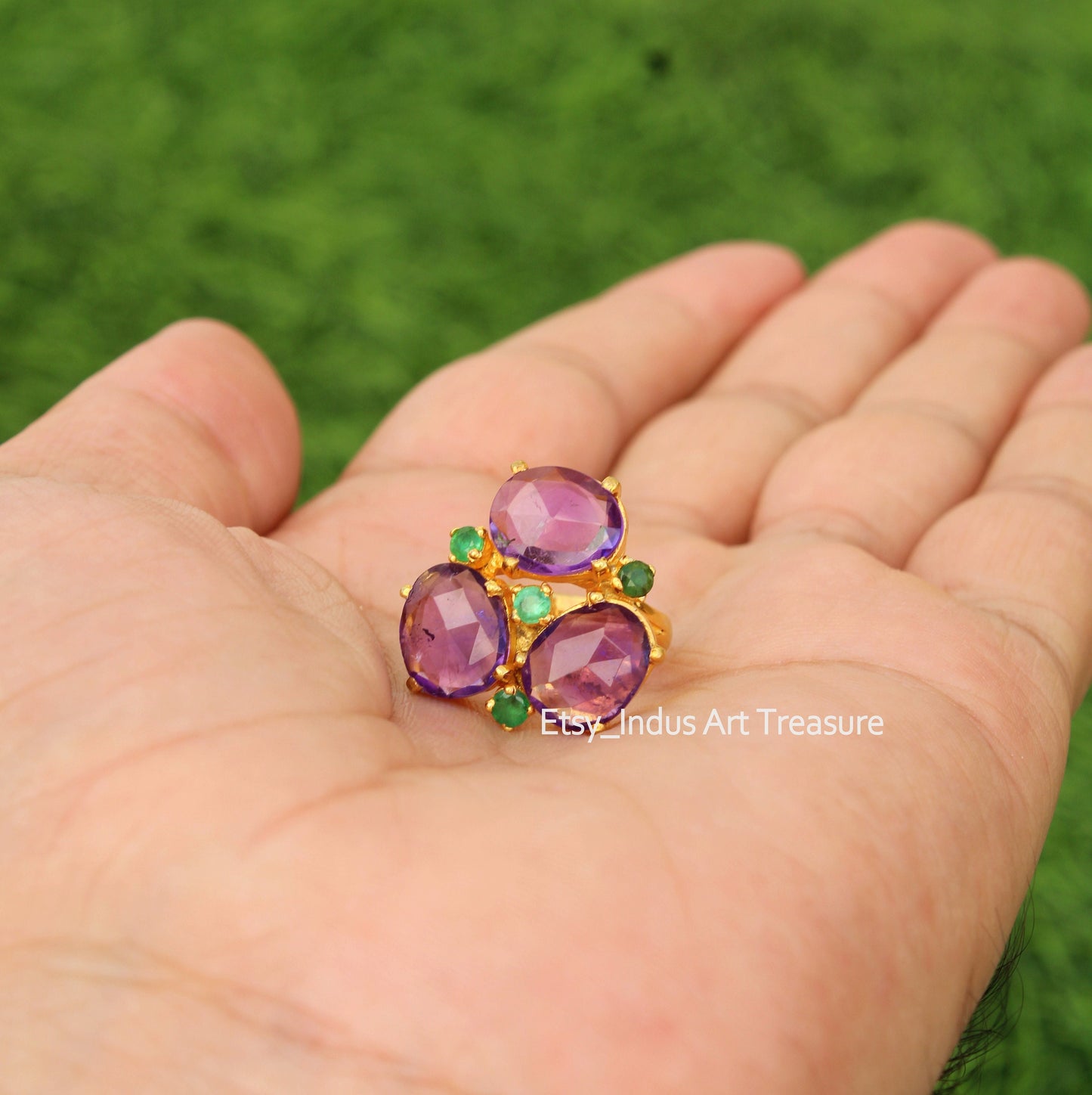 Amethyst Emerald Gold Ring