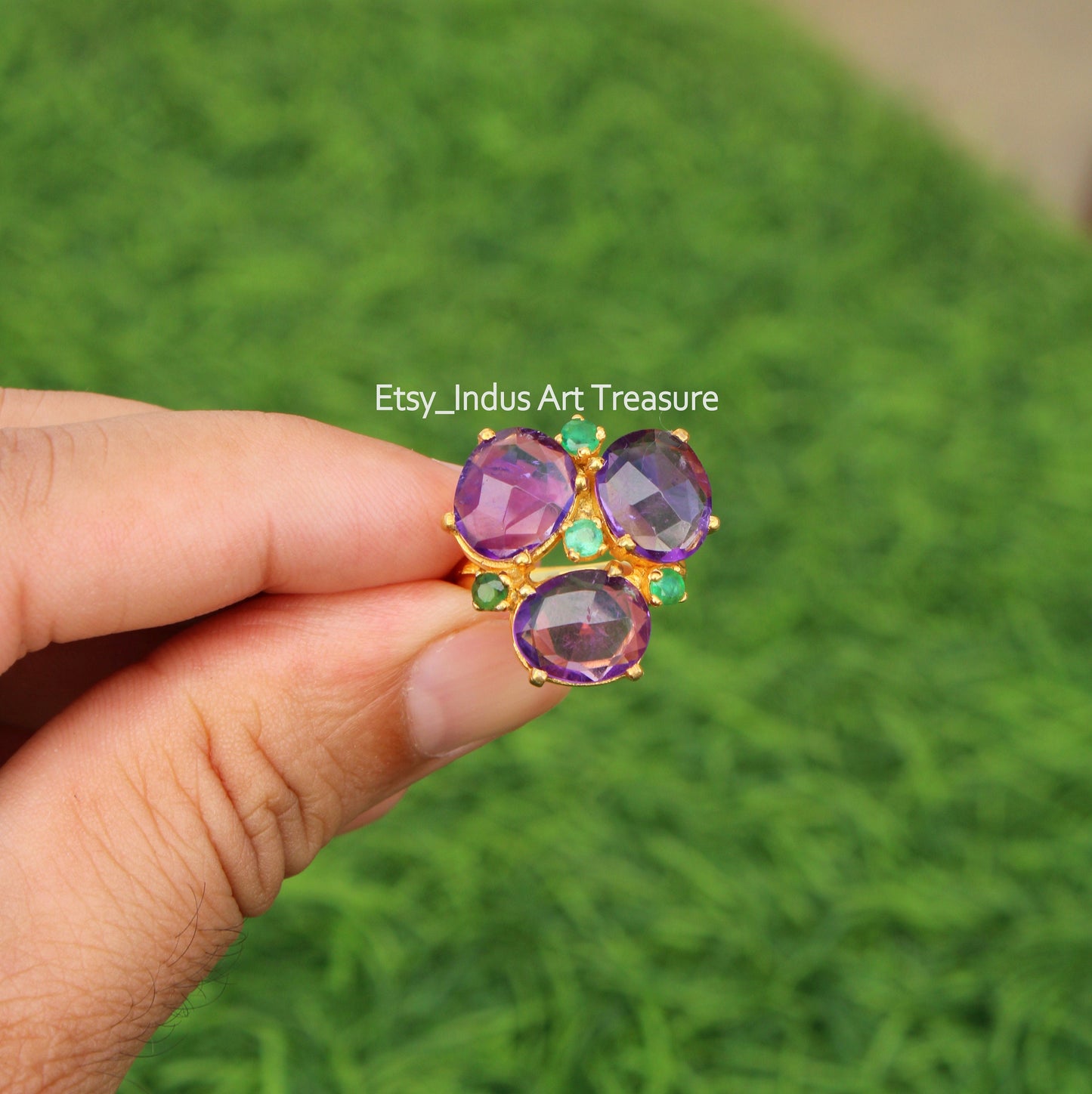 Amethyst Emerald Gold Ring