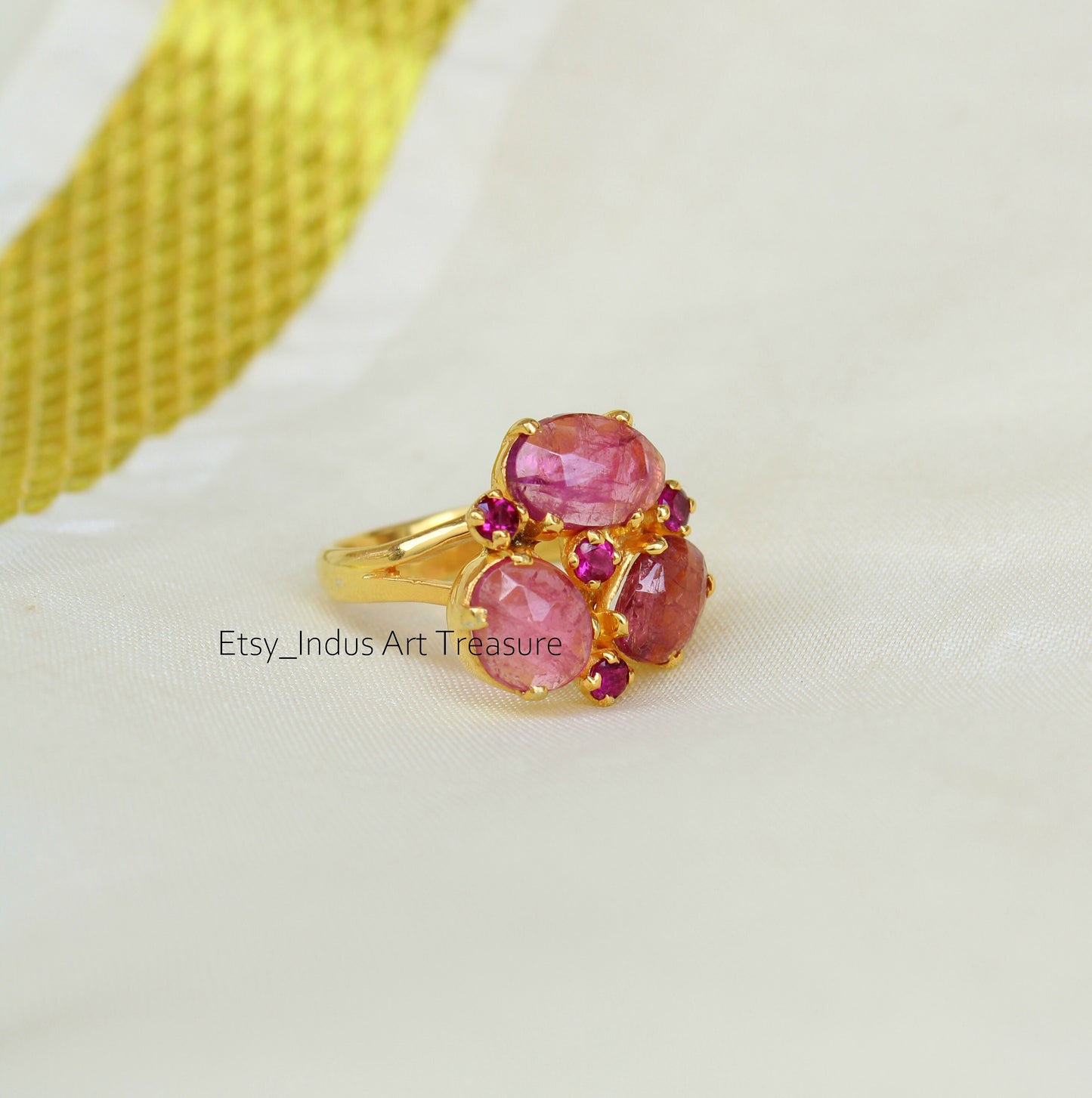 Pink Tourmaline Gold Plated Ring