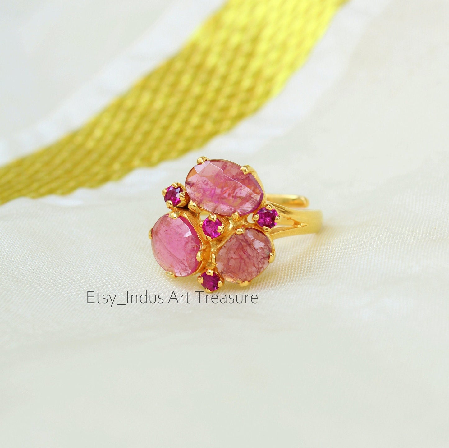 Pink Tourmaline Gold Plated Ring