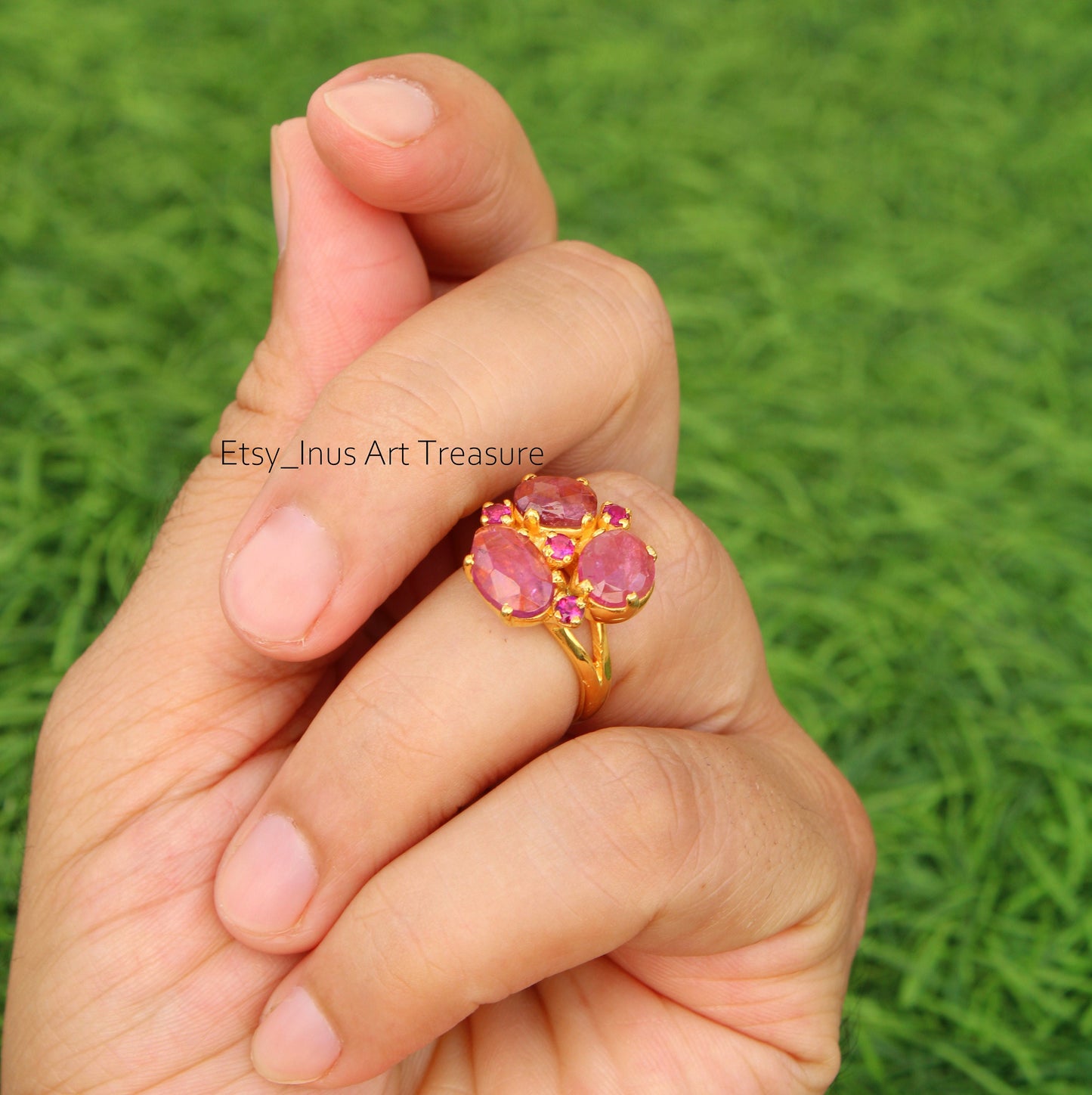 Pink Tourmaline Gold Plated Ring