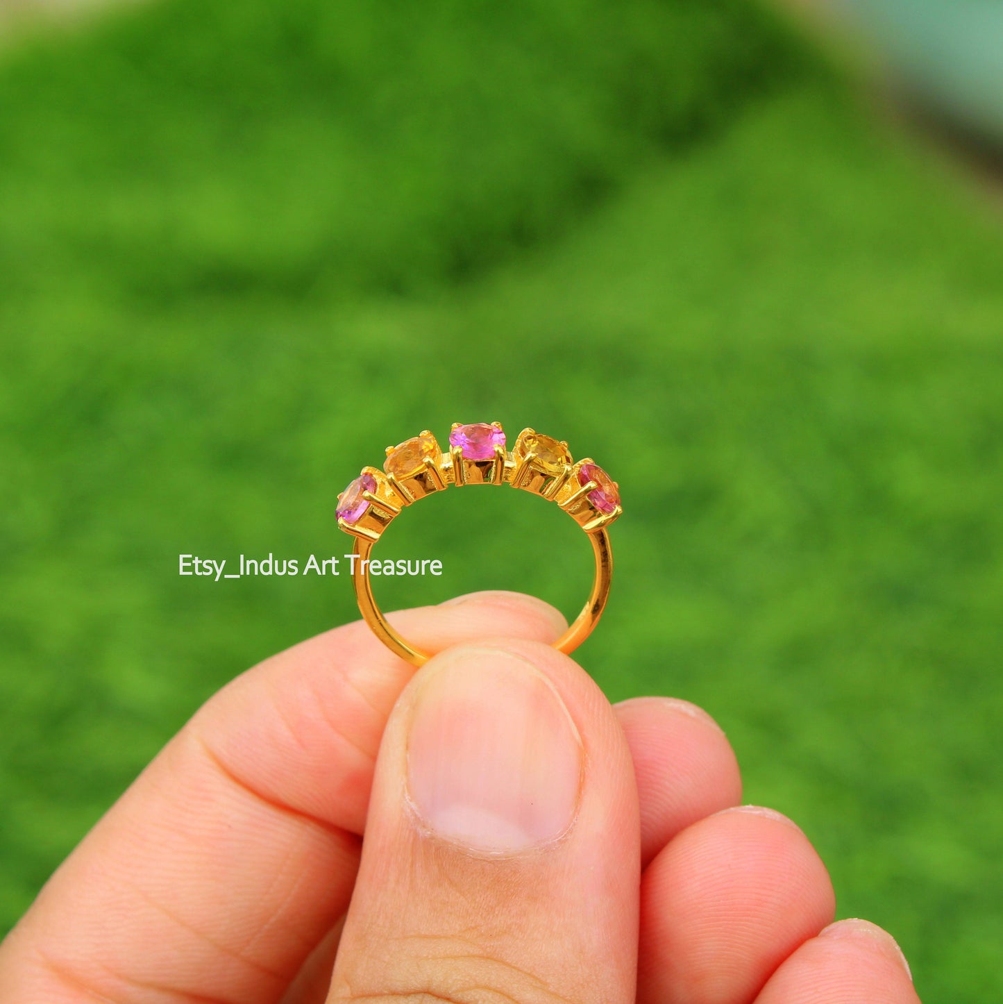 Multi Tourmaline Gold Plated Eternity Ring