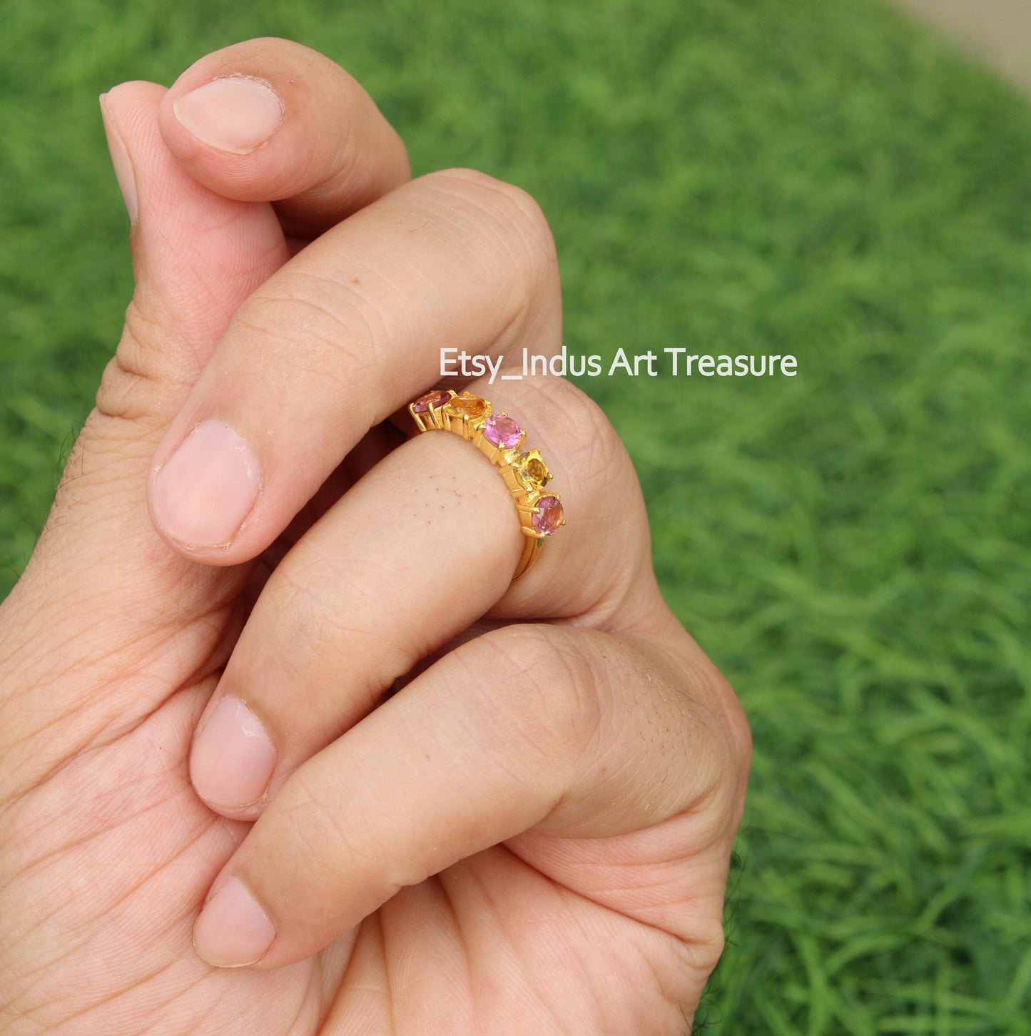 Multi Tourmaline Gold Plated Eternity Ring