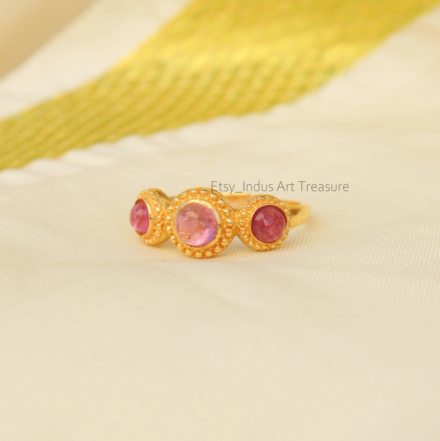 Pink Tourmaline Gold Plated Ring