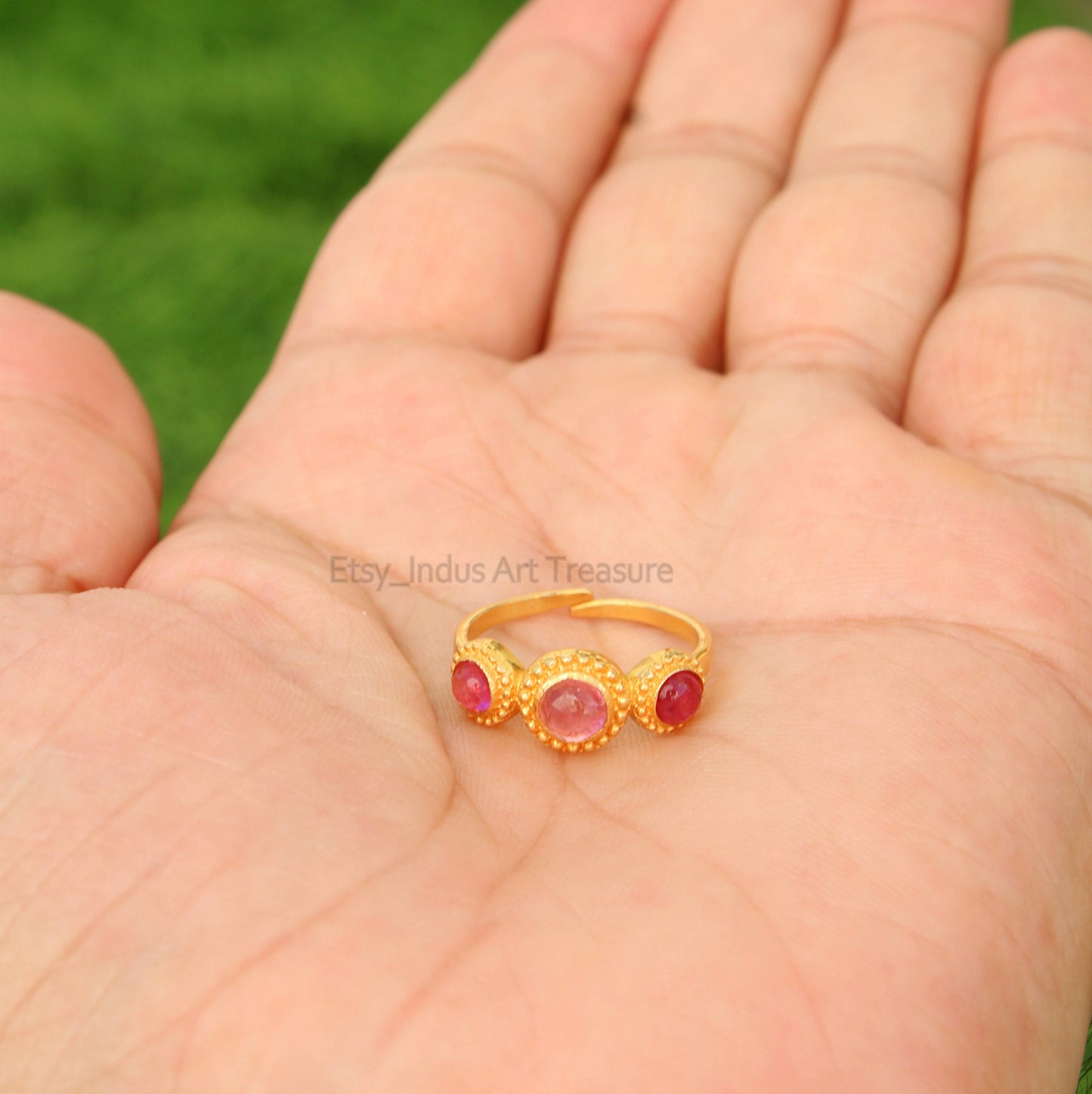 Pink Tourmaline Gold Plated Ring
