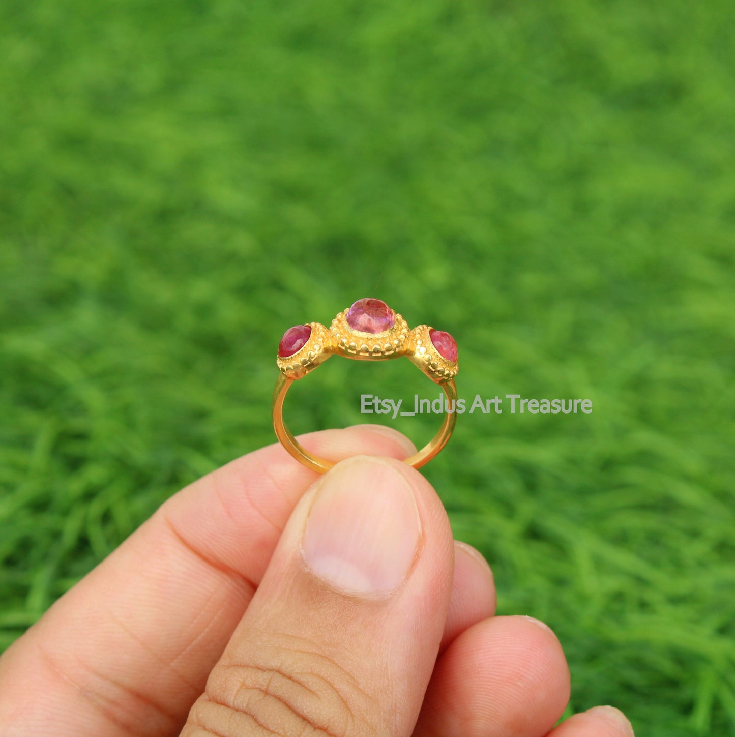 Pink Tourmaline Gold Plated Ring