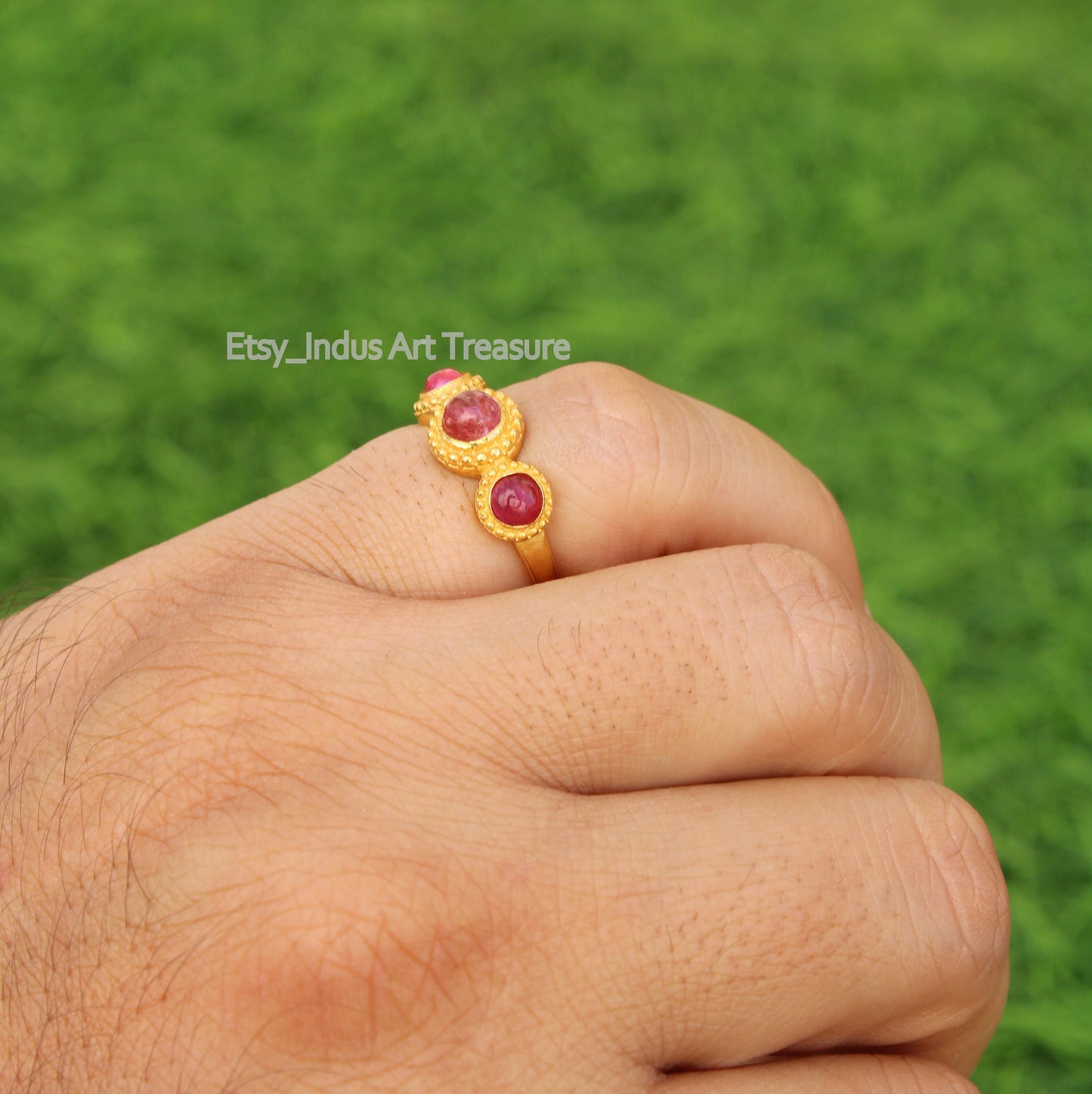 Pink Tourmaline Gold Plated Ring
