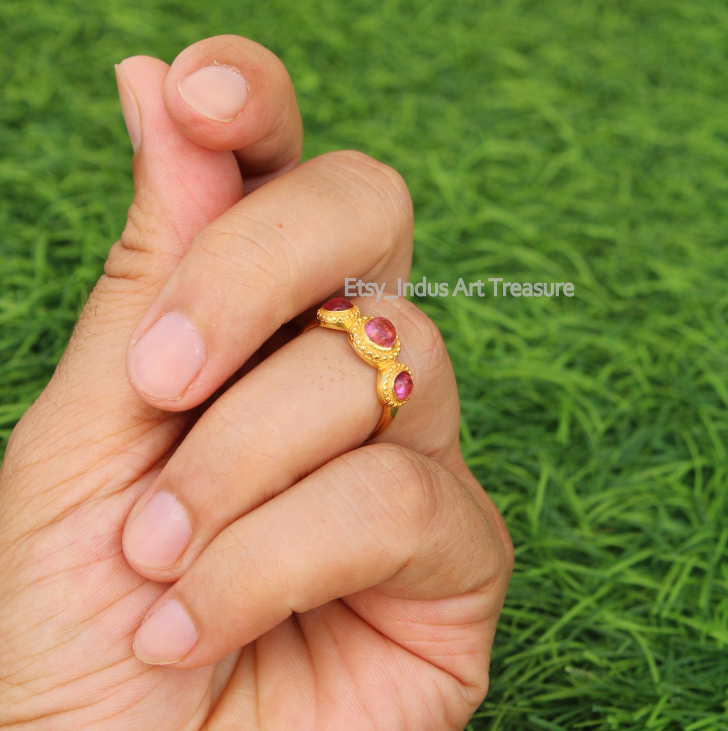 Pink Tourmaline Gold Plated Ring