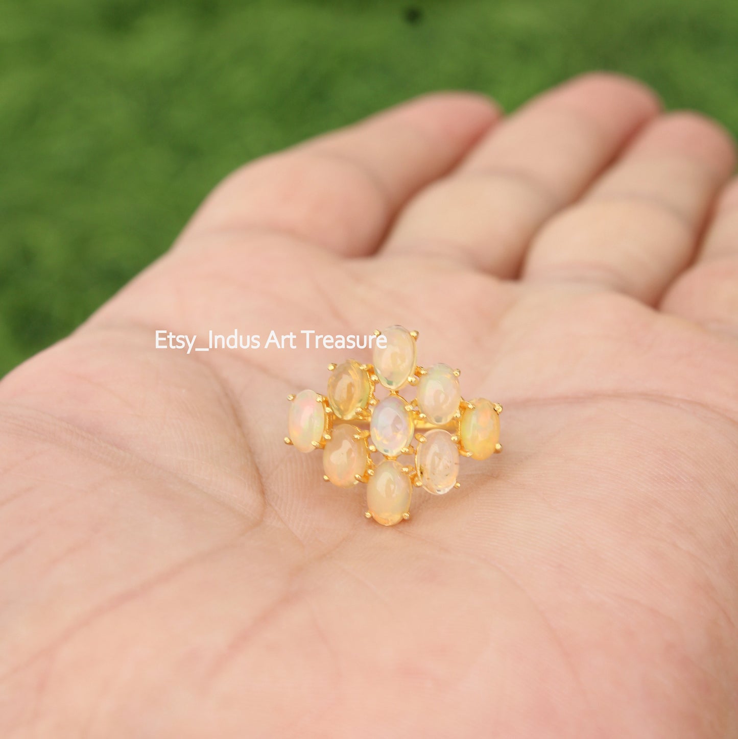 Fire Opal Adjustable 18k Gold Plated Ring